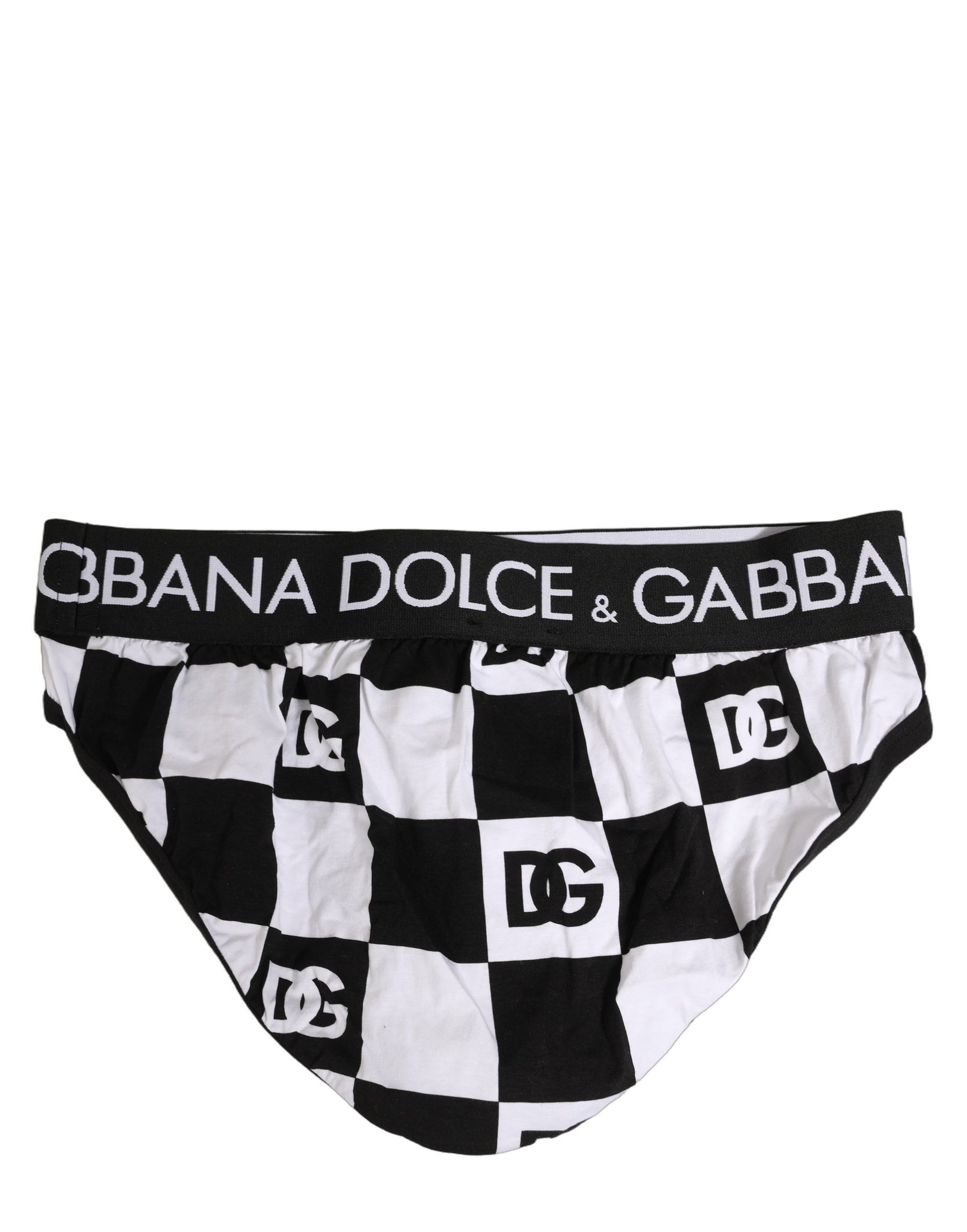 Dolce & Gabbana Black White Logo Checkered Midi Brief Underwear | Regal Royce