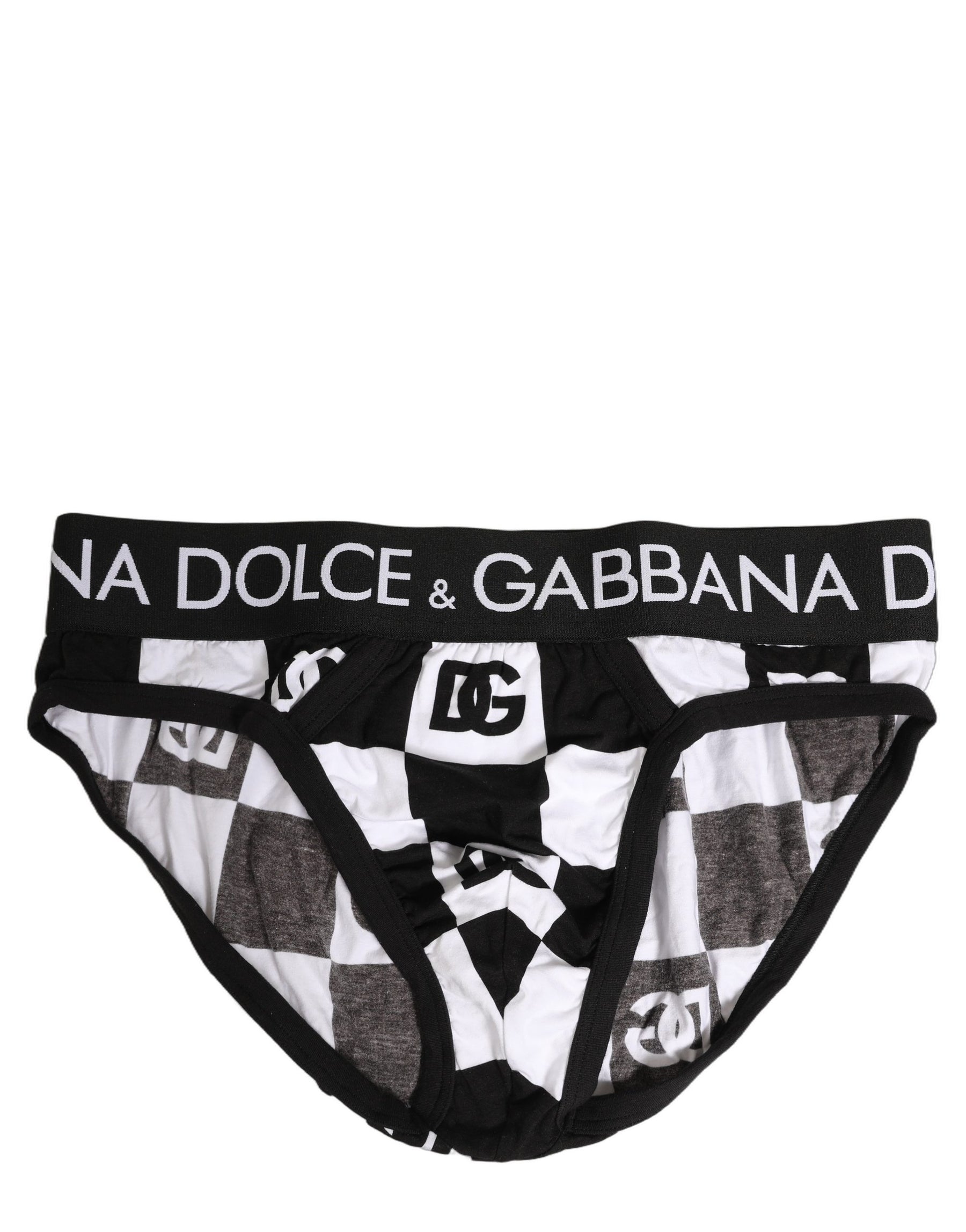 Dolce & Gabbana Black White Logo Checkered Midi Brief Underwear | Regal Royce