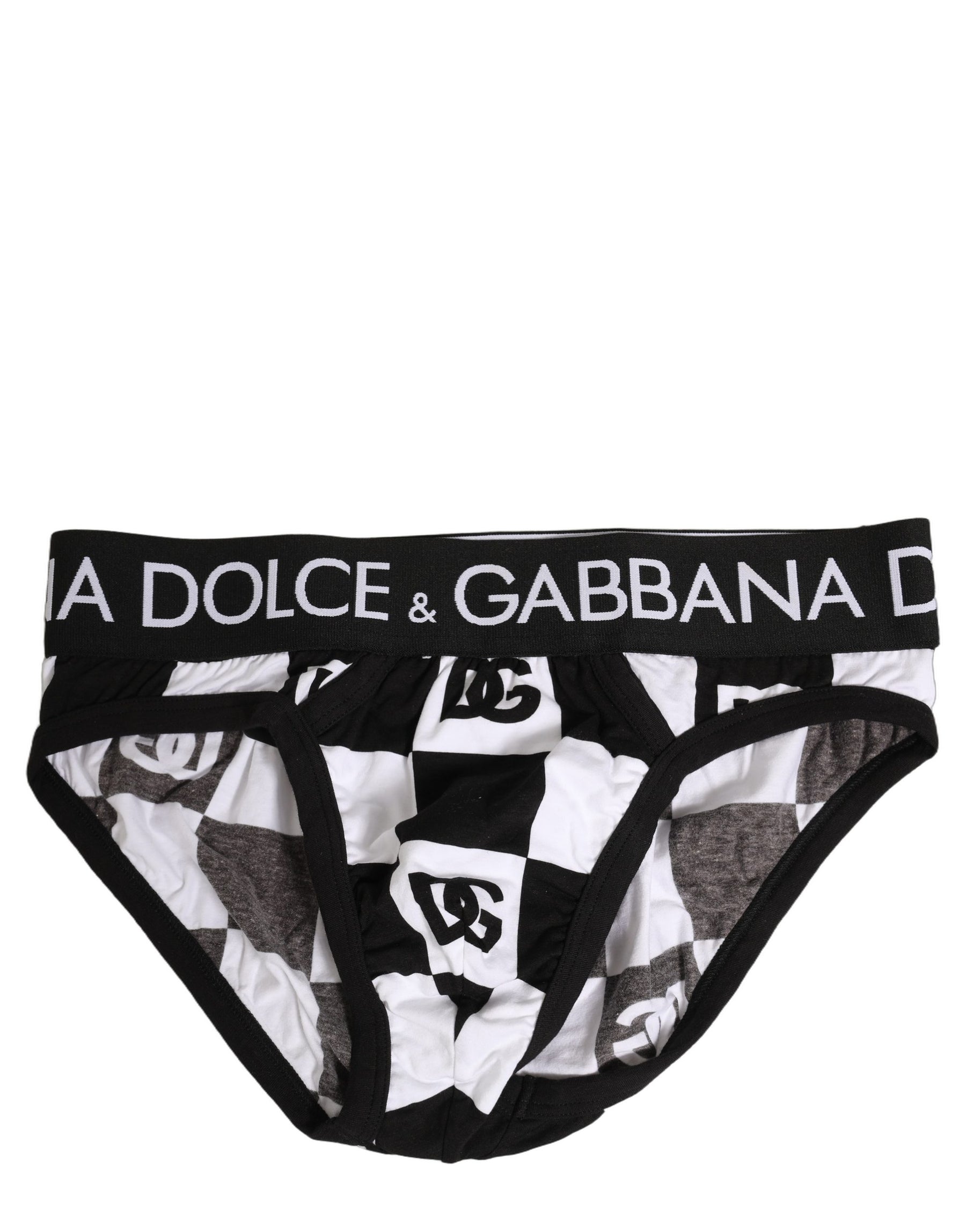 Dolce & Gabbana Black White Logo Checkered Midi Brief Underwear | Regal Royce