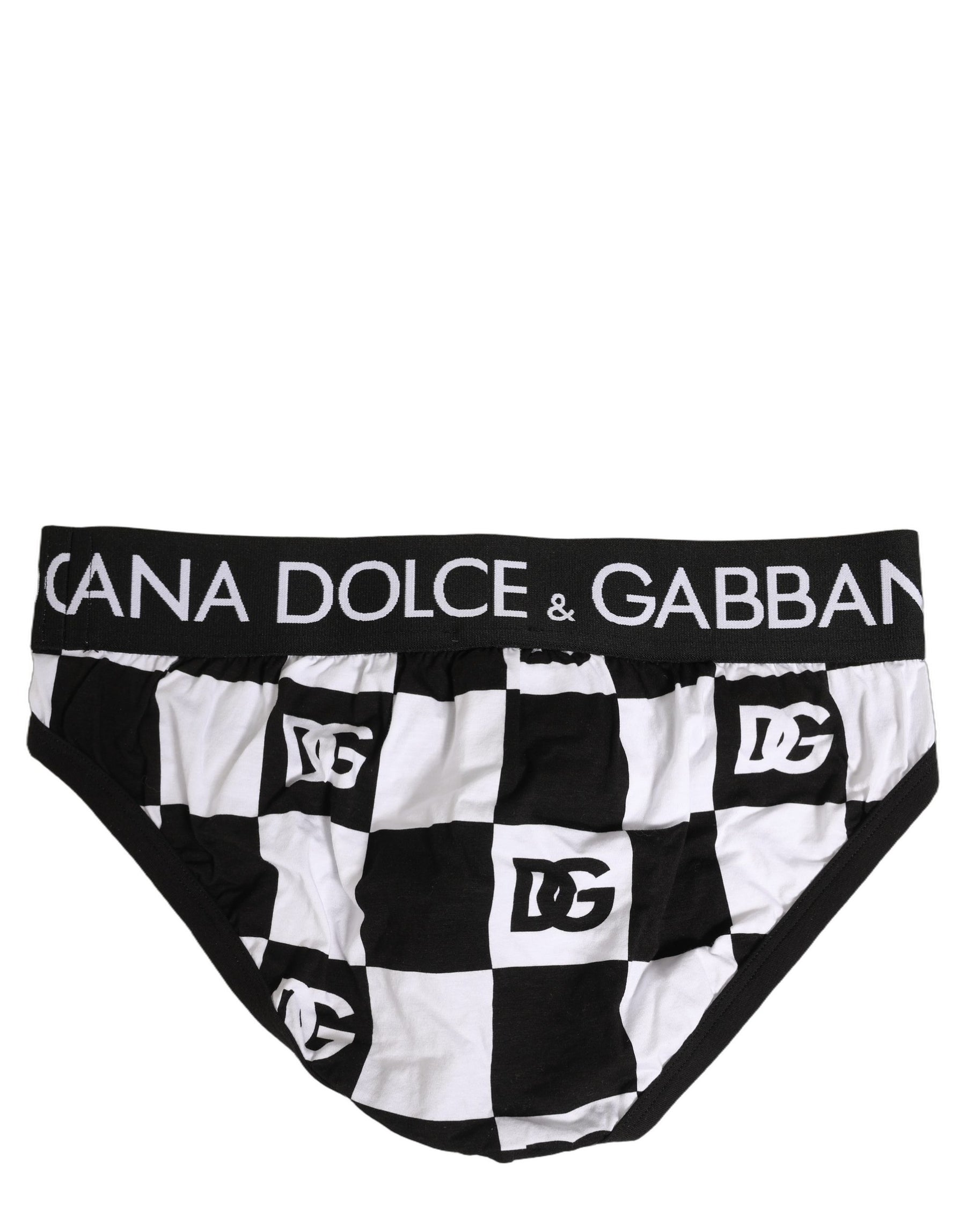 Dolce & Gabbana Black White Logo Checkered Midi Brief Underwear | Regal Royce