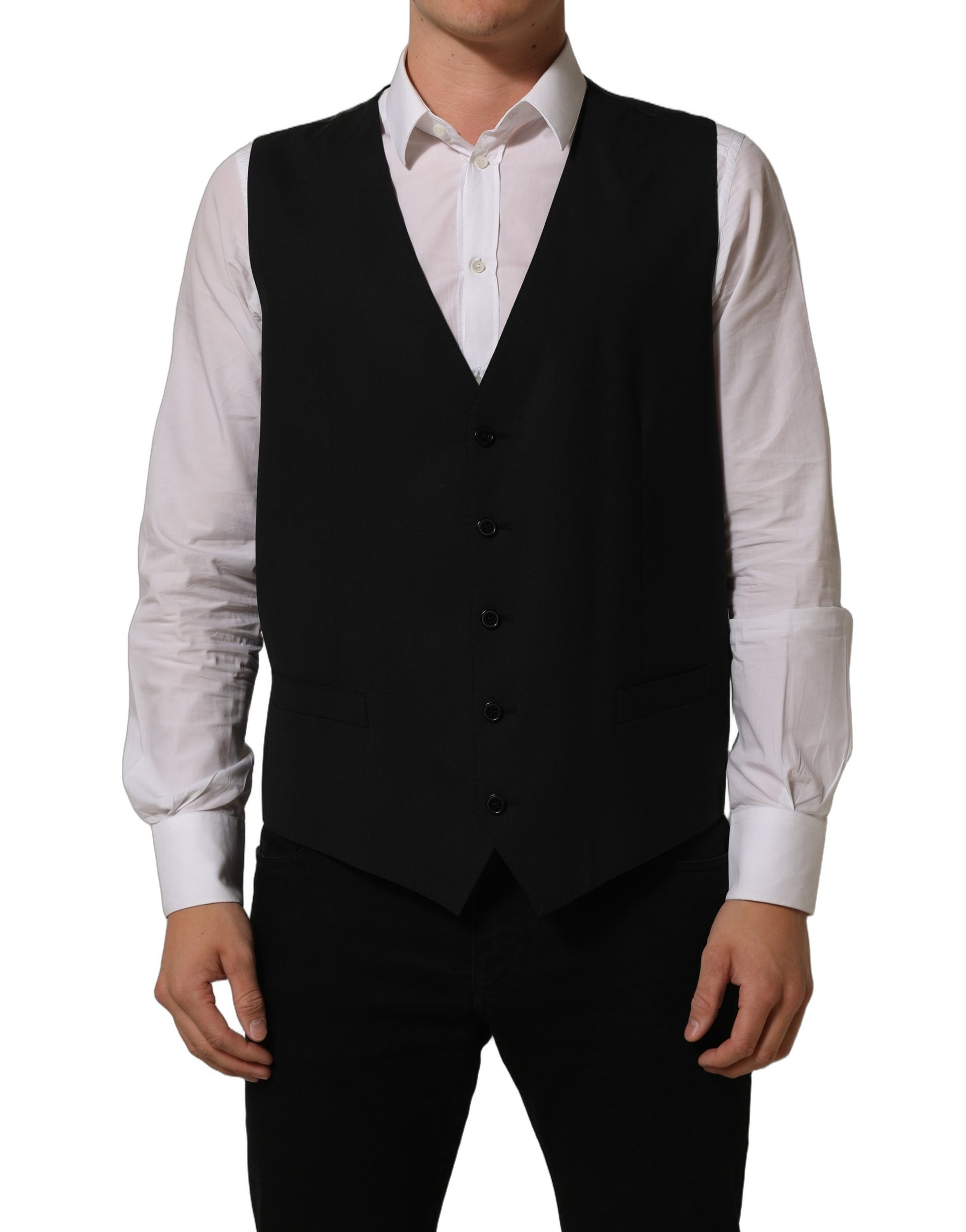 Dolce & Gabbana Black Wool Stretch Waistcoat Formal Vest | Regal Royce