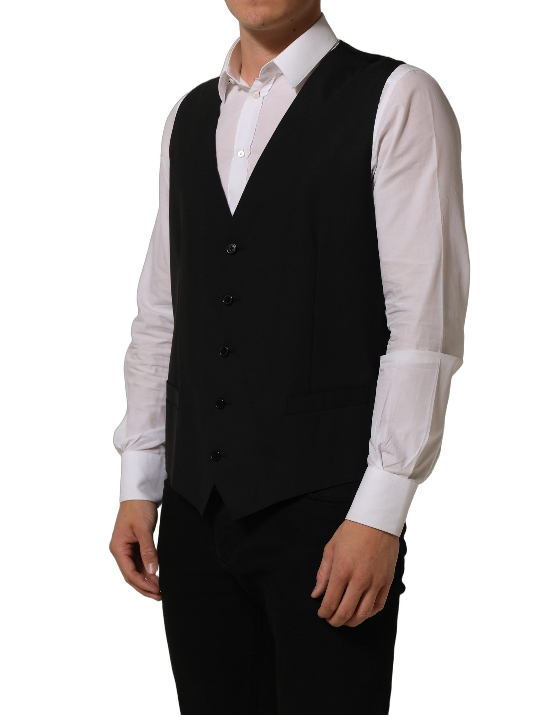 Dolce & Gabbana Black Wool Stretch Waistcoat Formal Vest | Regal Royce