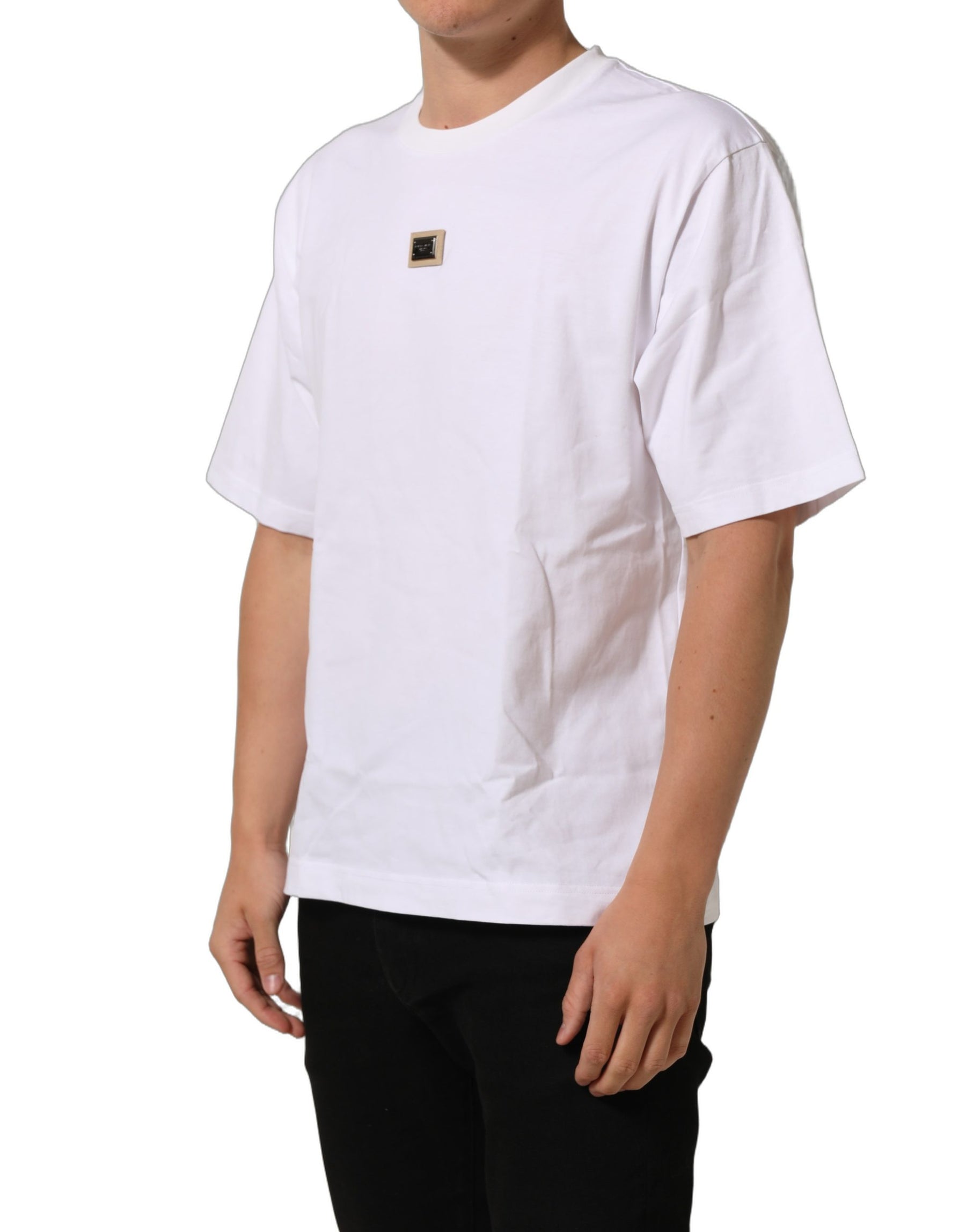 Dolce & Gabbana White Cotton Logo Plaque Crew Neck T-shirt | Regal Royce