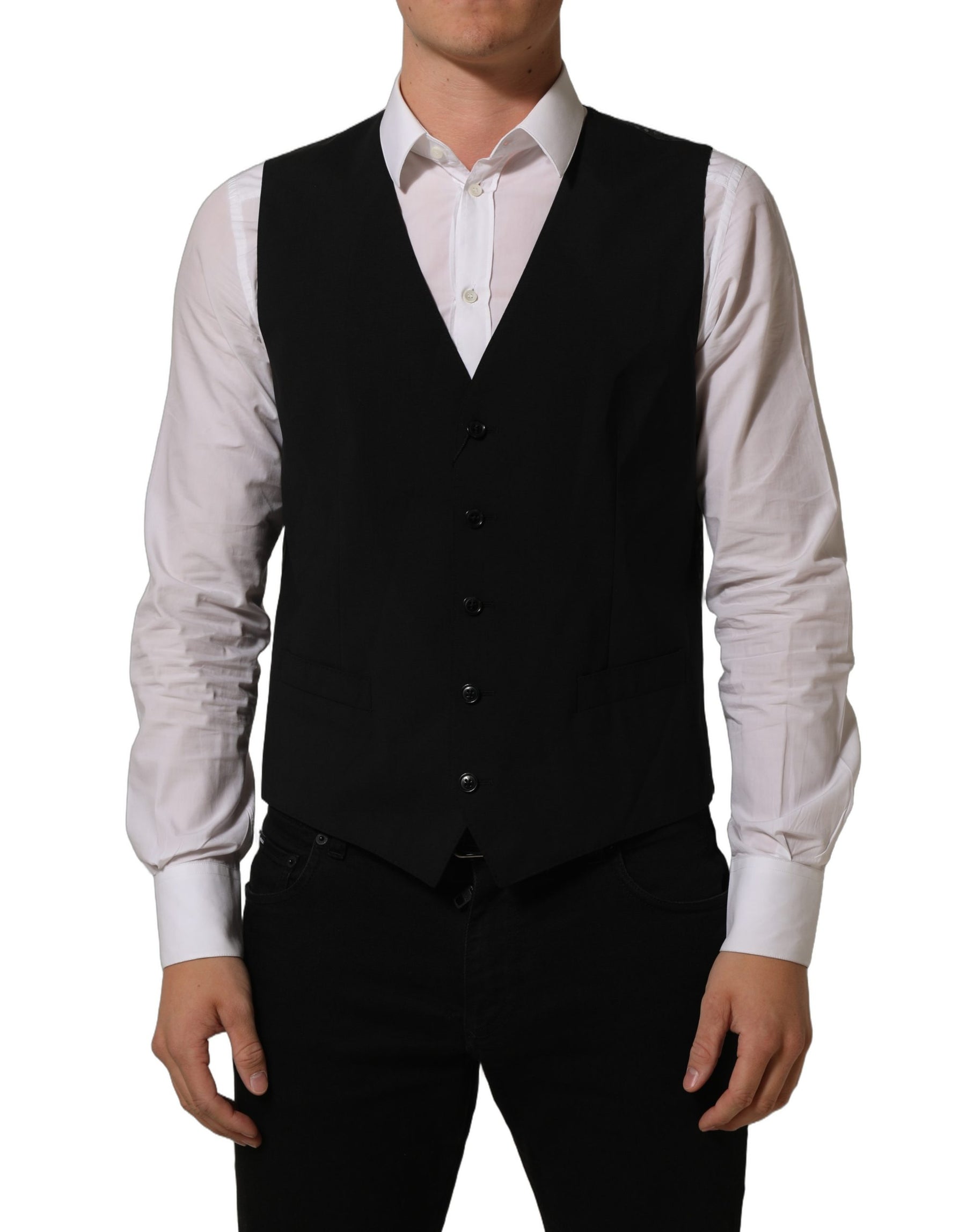 Dolce & Gabbana Black Wool Stretch Waistcoat Formal Dress Vest | Regal Royce