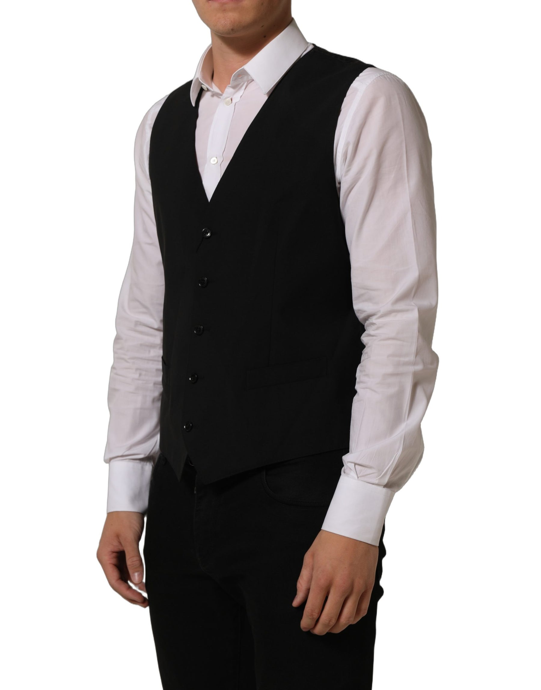Dolce & Gabbana Black Wool Stretch Waistcoat Formal Dress Vest | Regal Royce