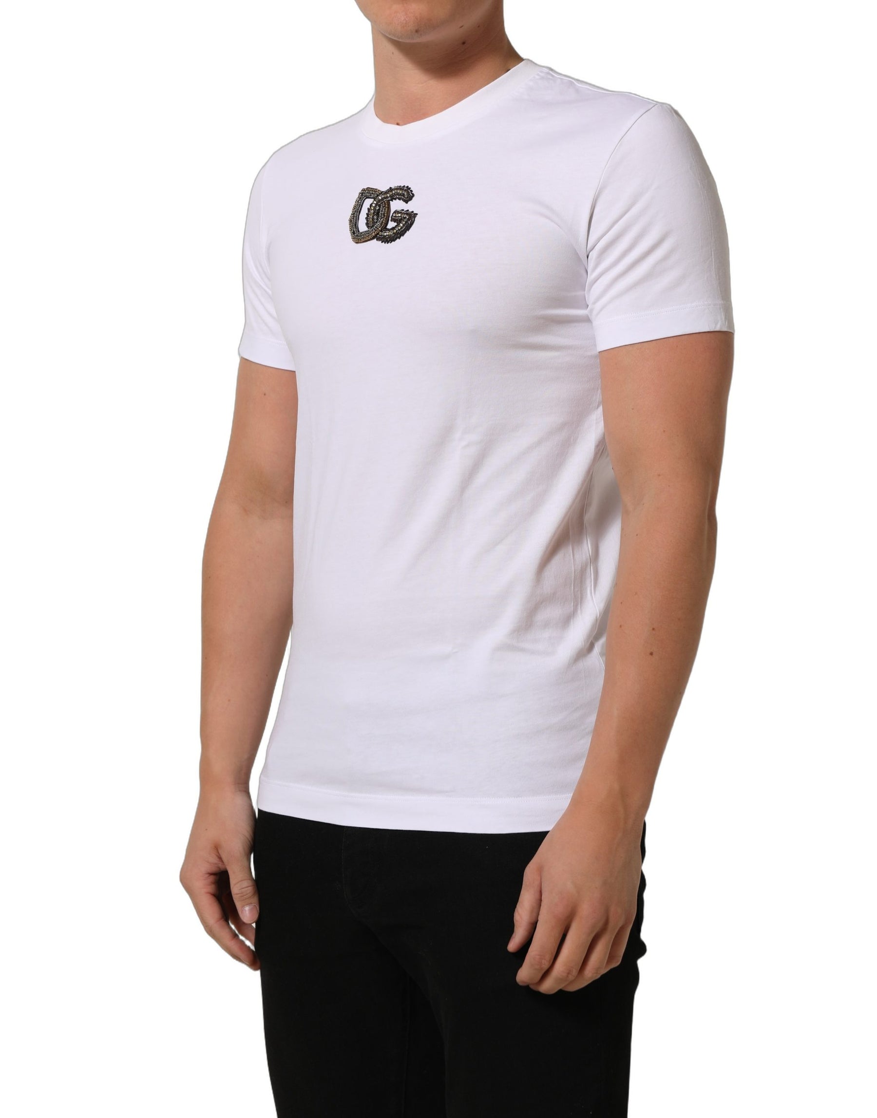 Dolce & Gabbana White DG Logo Cotton Crew Neck Men T-shirt | Regal Royce