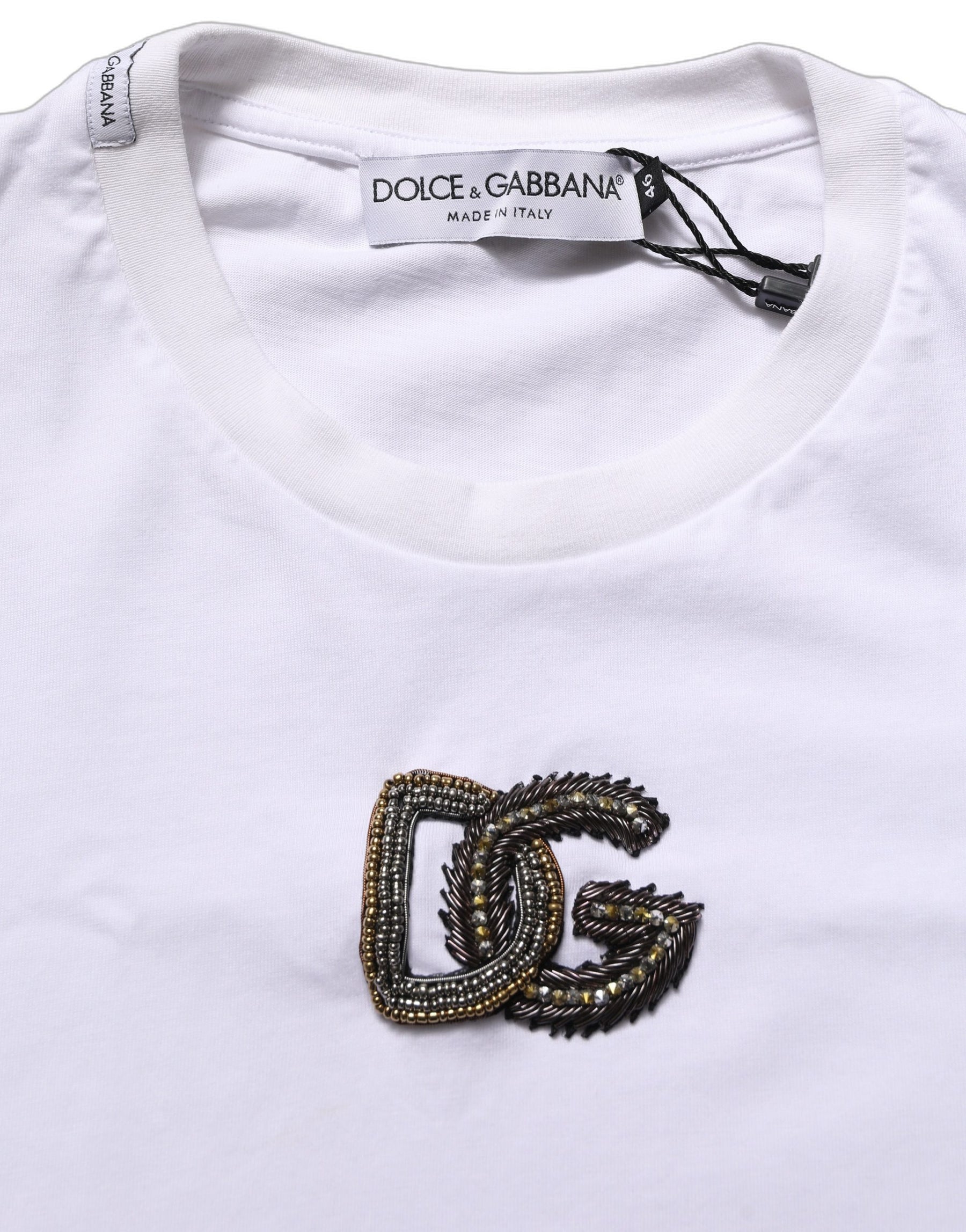 Dolce & Gabbana White DG Logo Cotton Crew Neck Men T-shirt | Regal Royce