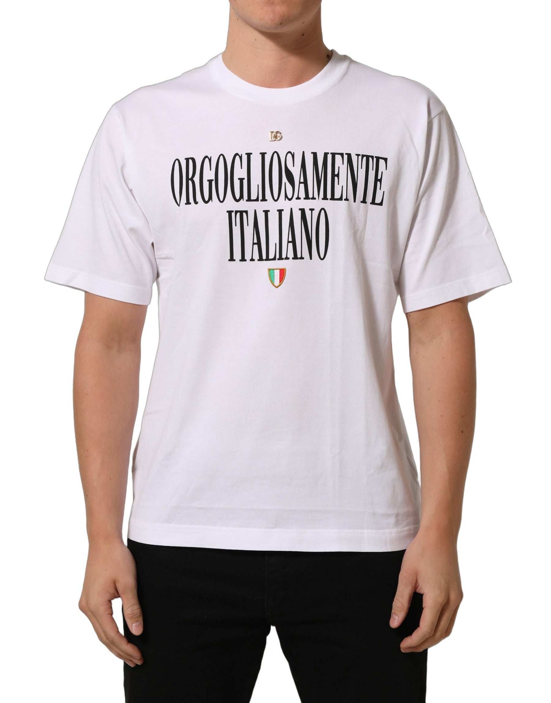 Dolce & Gabbana White Logo Round Neck Short Sleeves T-shirt | Regal Royce