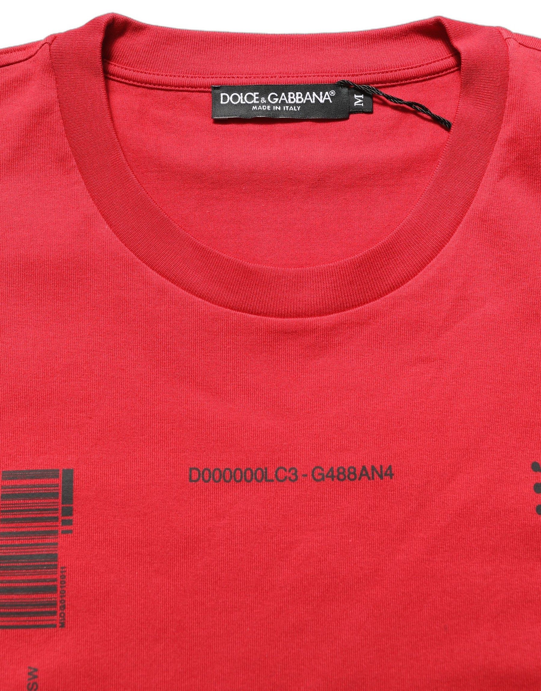 Dolce & Gabbana Red Cotton Graphic Print Crew Neck T-shirt | Regal Royce