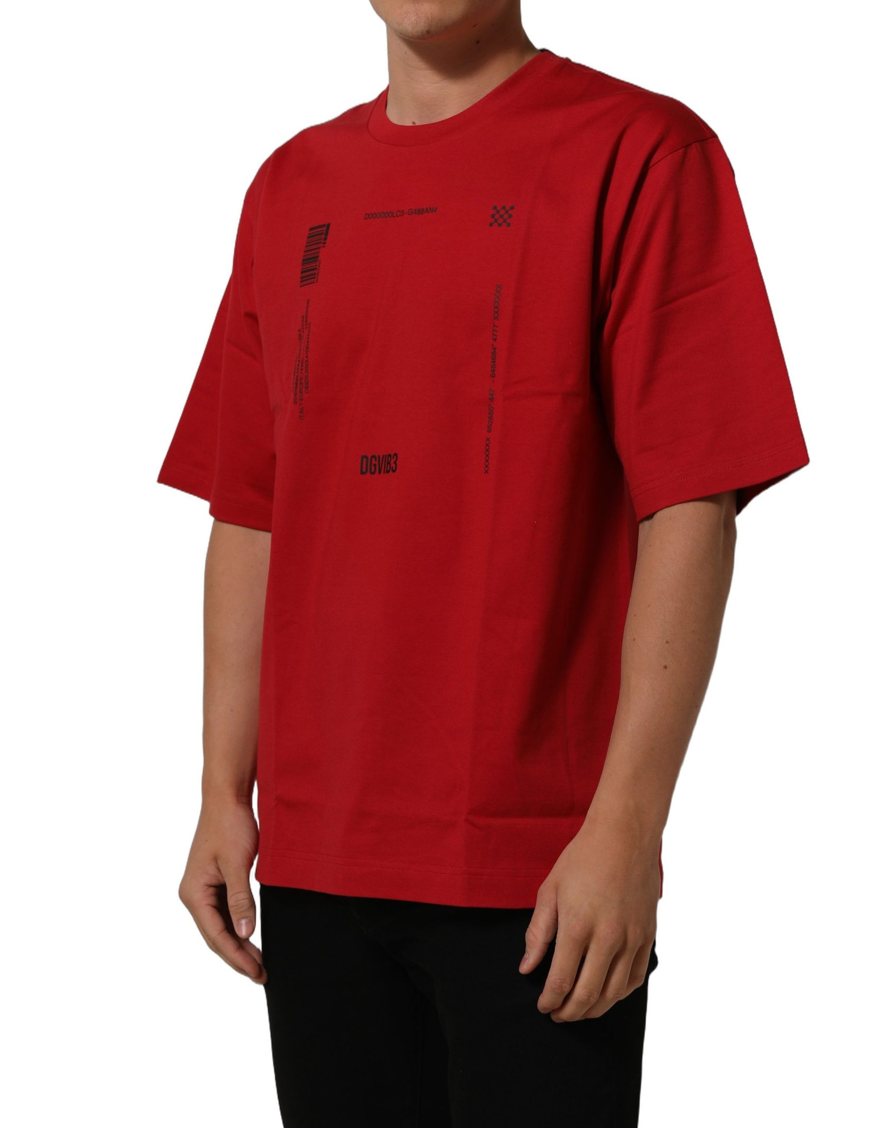 Dolce & Gabbana Red Cotton Graphic Print Crew Neck T-shirt | Regal Royce
