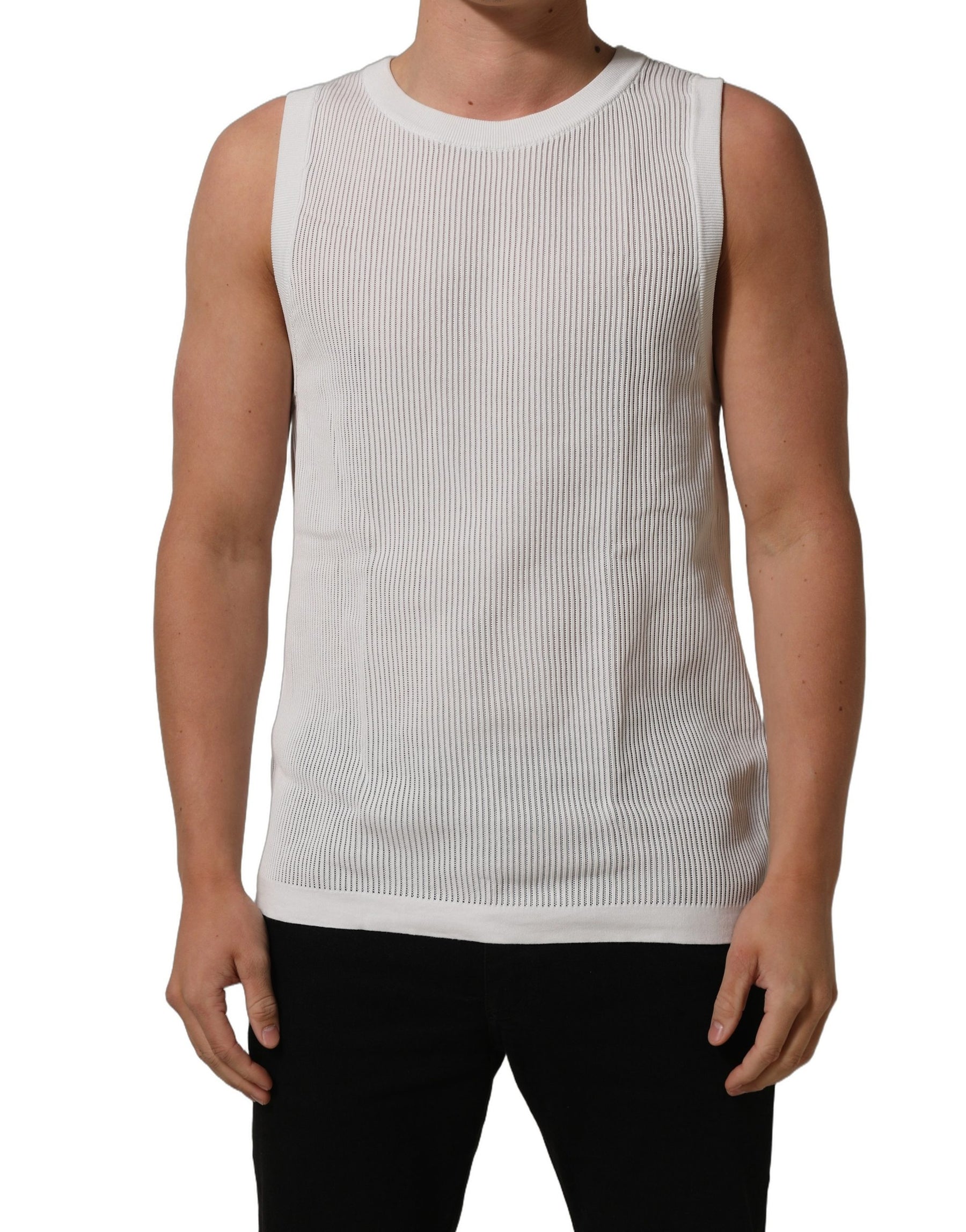 Dolce & Gabbana White Silk Crew Neck Sleeveless tank T-shirt | Regal Royce