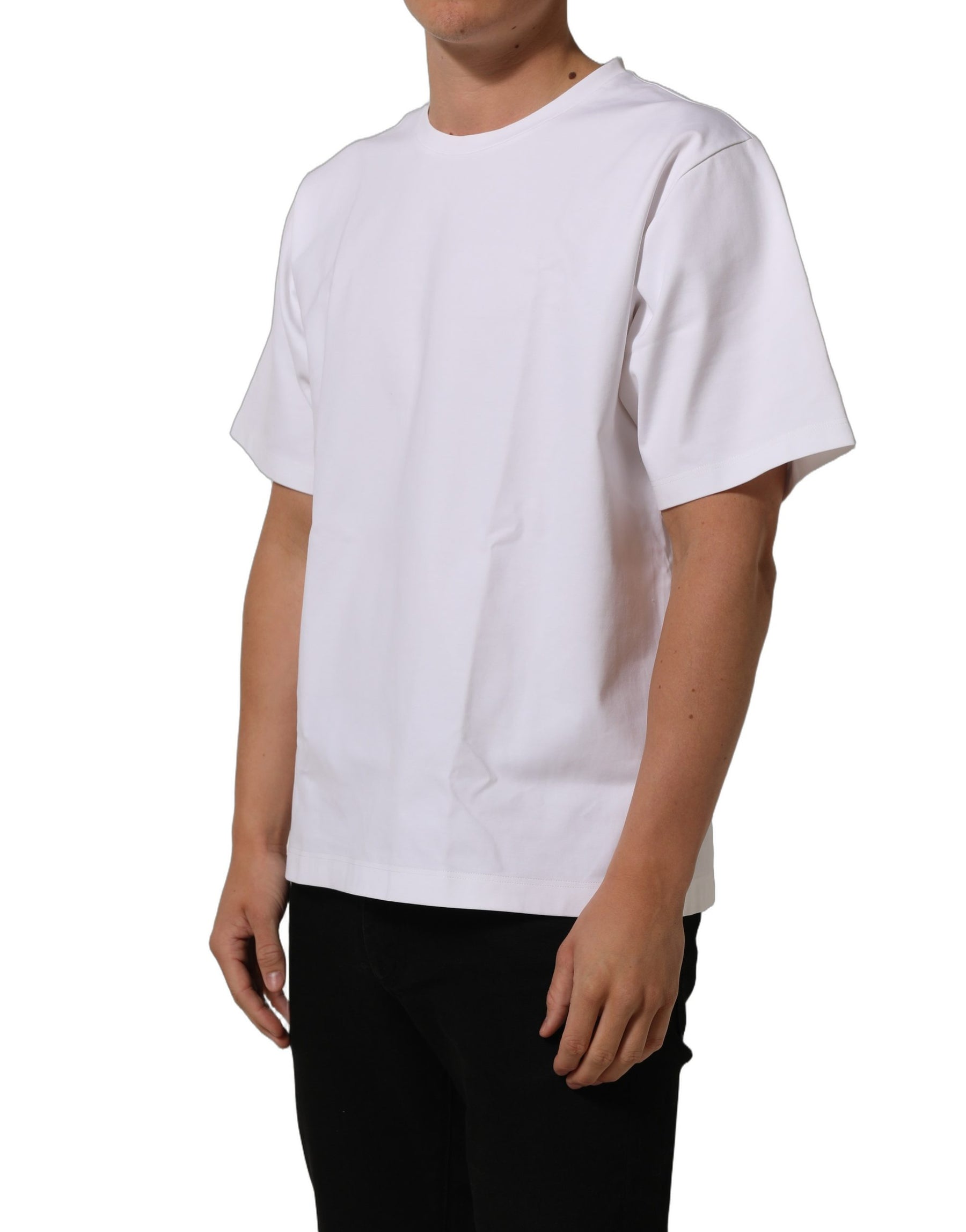 Dolce & Gabbana White Cotton Short Sleeves Crew Neck T-shirt | Regal Royce