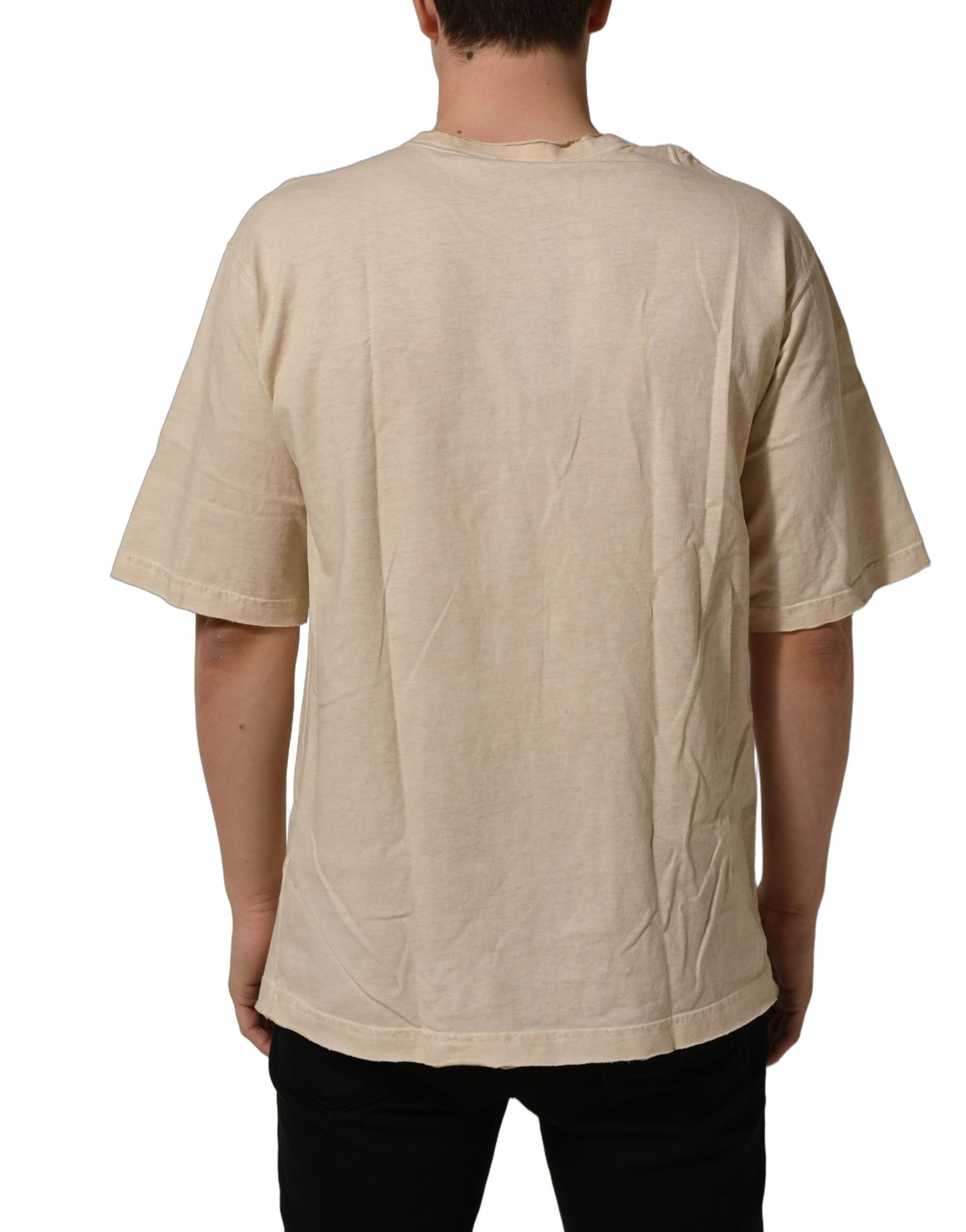 Dolce & Gabbana Beige Cotton Graphic Print Crew Neck  T-shirt | Regal Royce