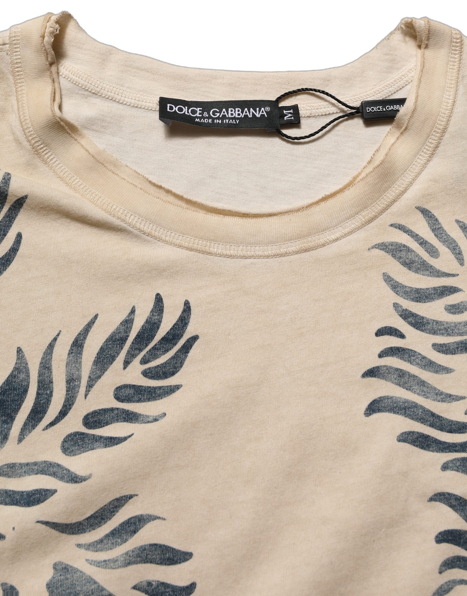 Dolce & Gabbana Beige Cotton Graphic Print Crew Neck  T-shirt | Regal Royce