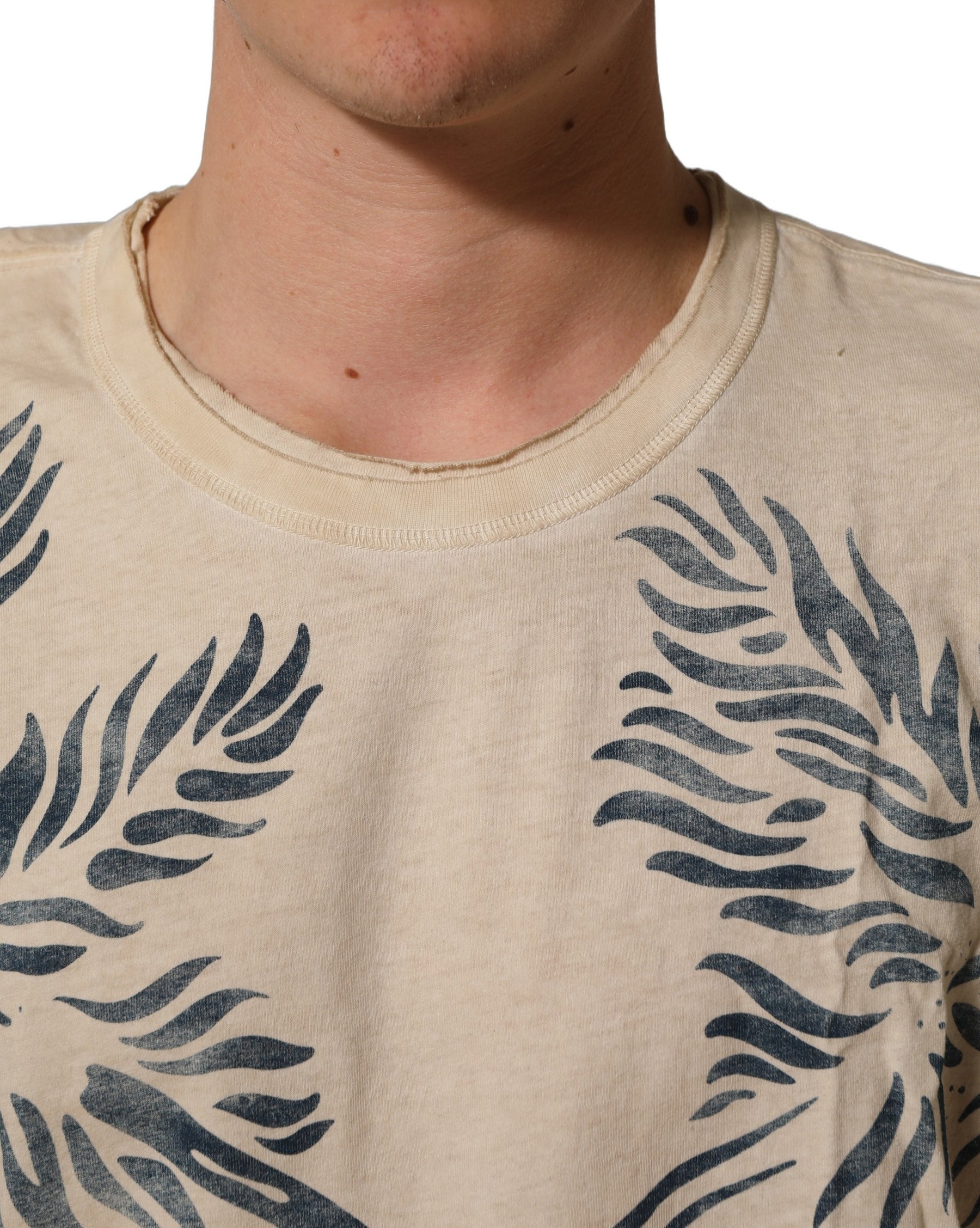 Dolce & Gabbana Beige Cotton Graphic Print Crew Neck T-shirt | Regal Royce