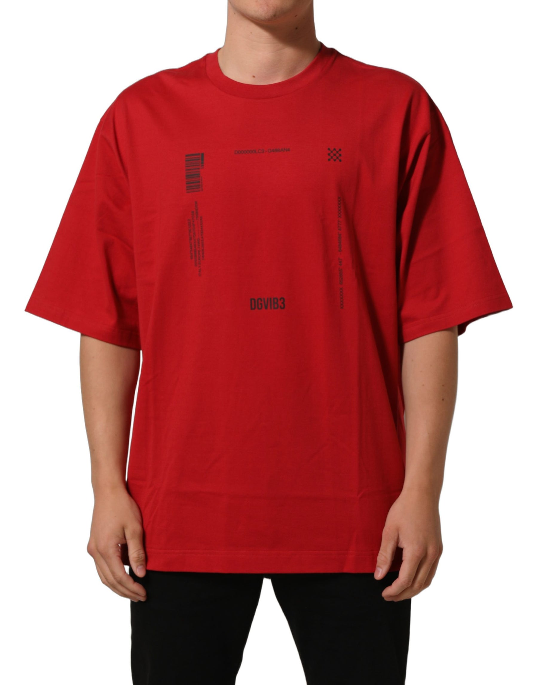 Dolce & Gabbana Red Cotton Graphic Print Crew Neck T-shirt | Regal Royce
