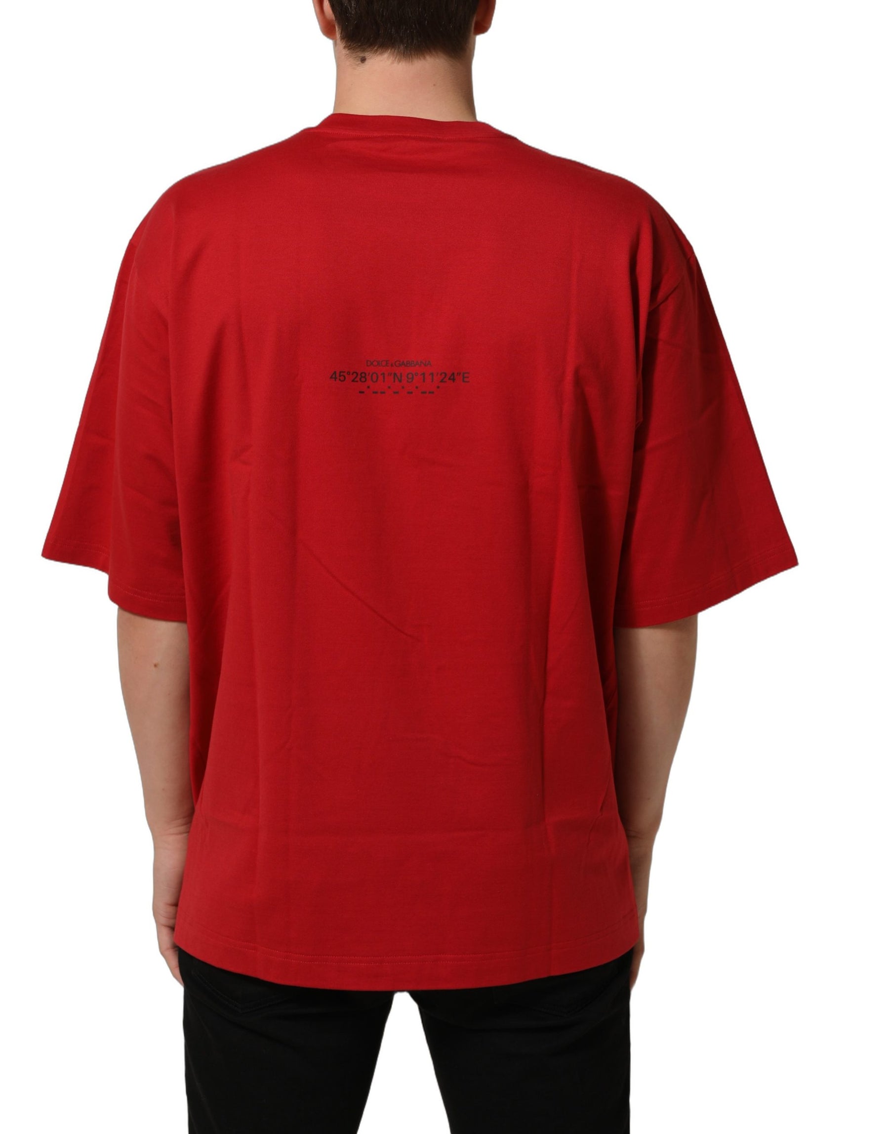 Dolce & Gabbana Red Cotton Graphic Print Crew Neck T-shirt | Regal Royce