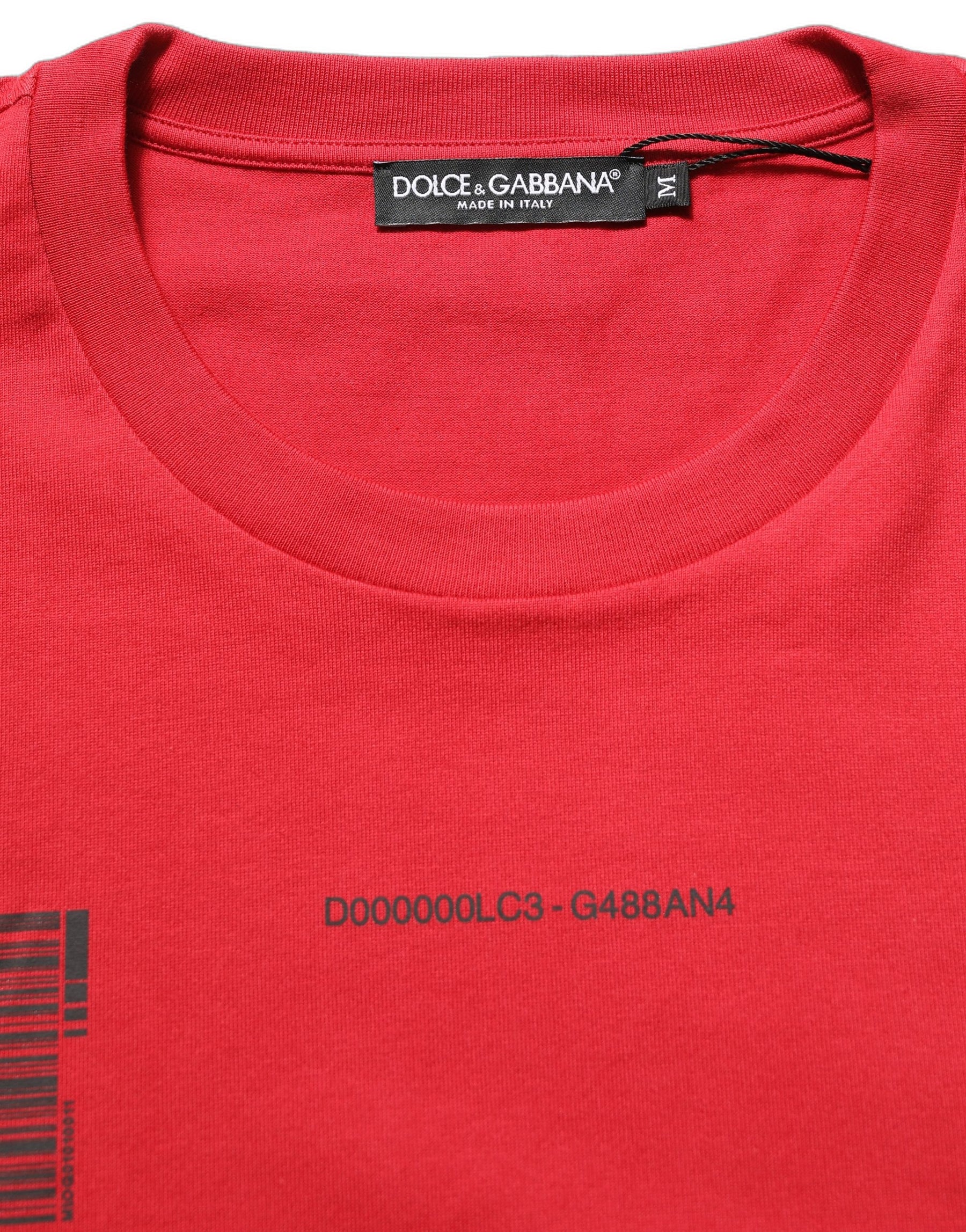 Dolce & Gabbana Red Cotton Graphic Print Crew Neck T-shirt | Regal Royce
