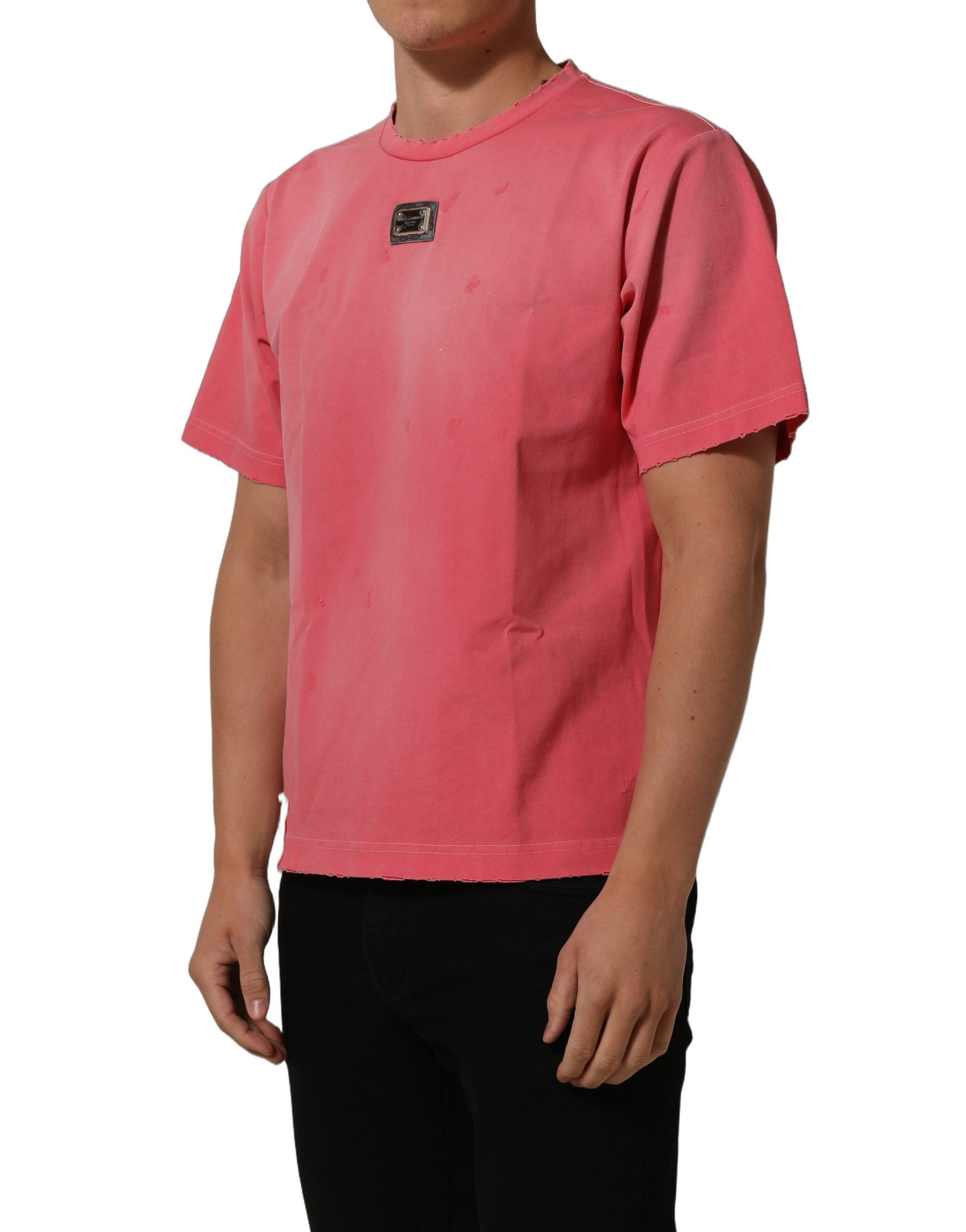 Dolce & Gabbana Pink Re-Edition Distressed Crew Neck T-shirt | Regal Royce