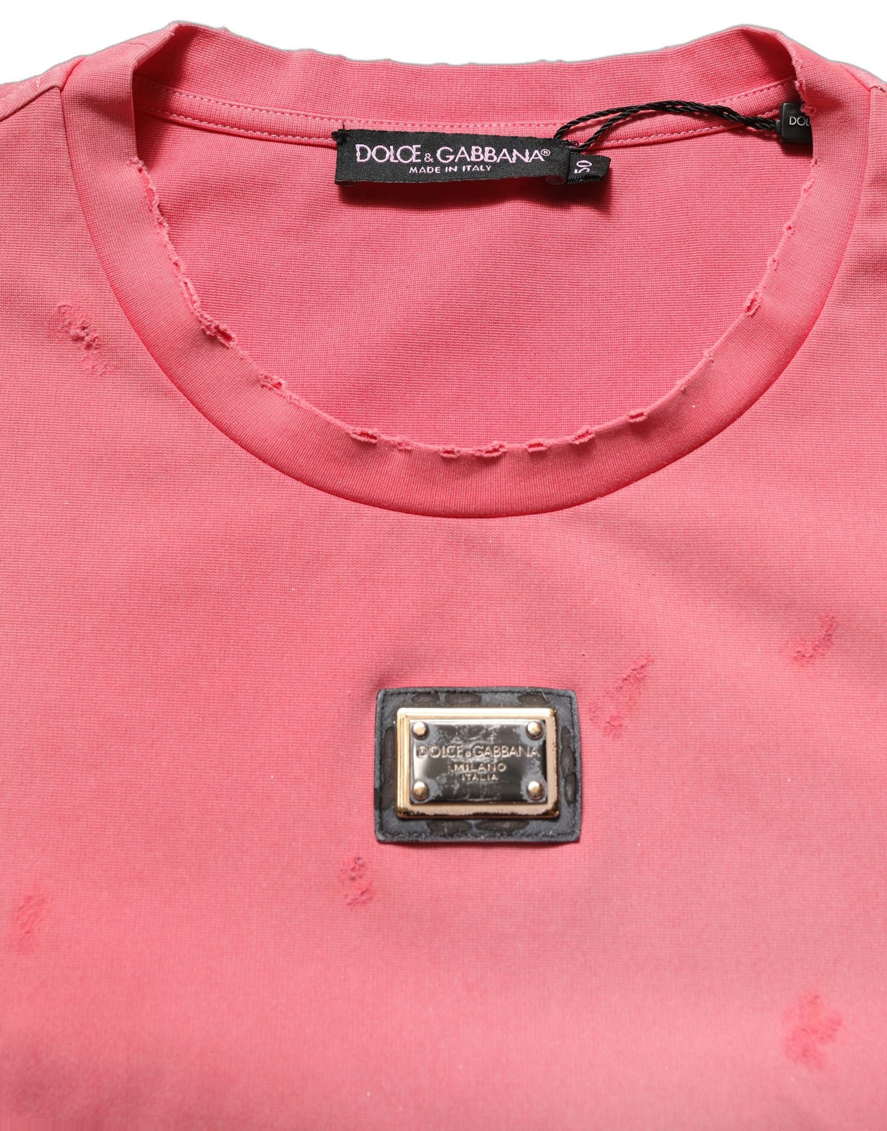 Dolce & Gabbana Pink Re-Edition Distressed Crew Neck T-shirt | Regal Royce