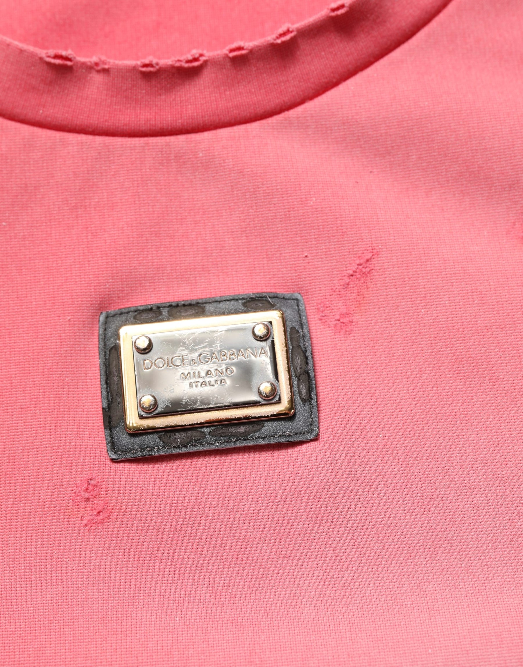 Dolce & Gabbana Pink Re-Edition Distressed Crew Neck T-shirt | Regal Royce
