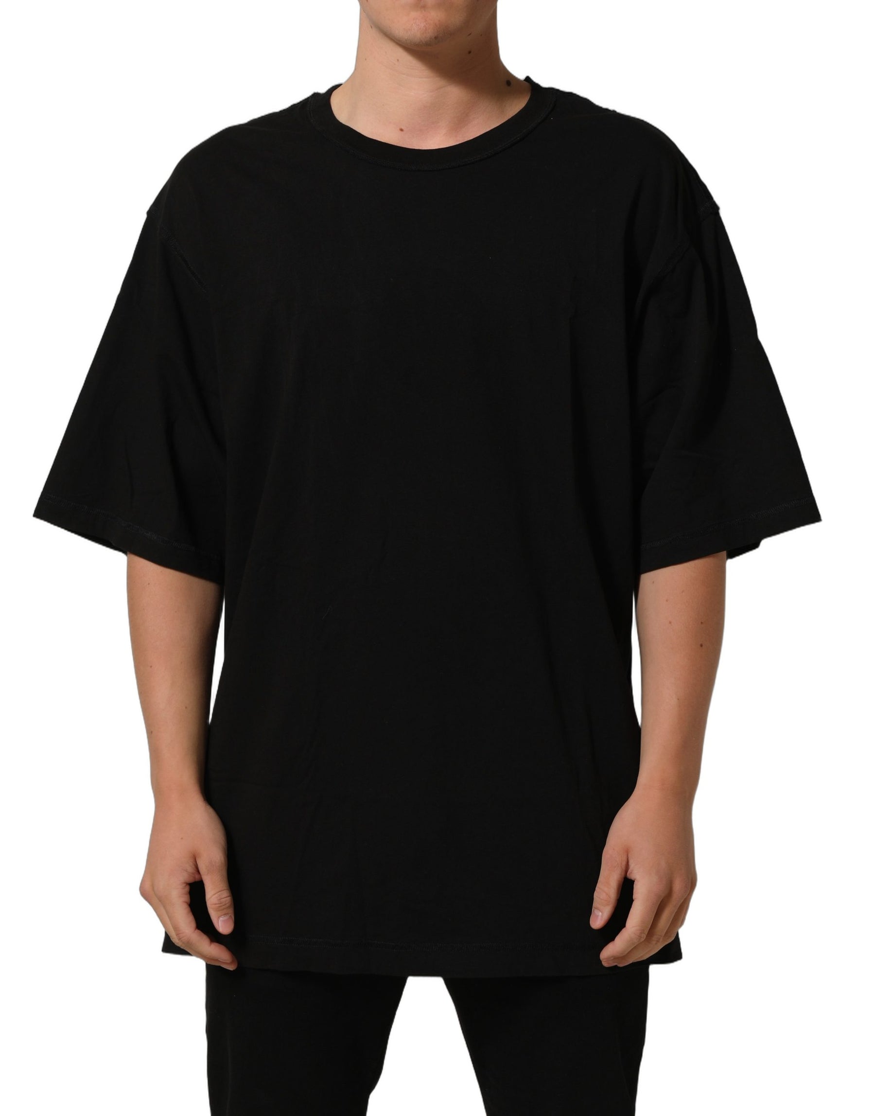 Dolce & Gabbana Black Cotton Short Sleeves CrewNeck T-shirt | Regal Royce