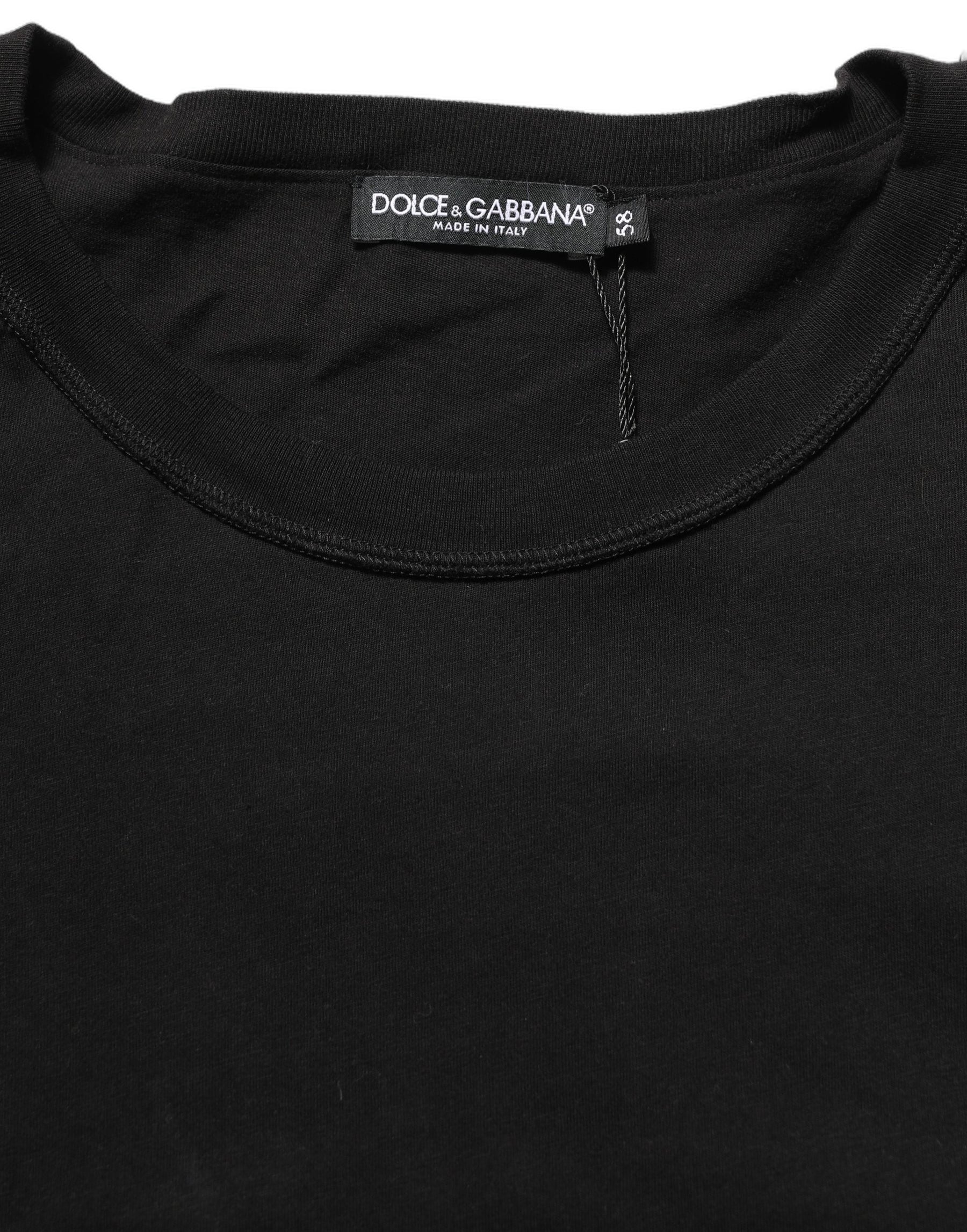 Dolce & Gabbana Black Cotton Short Sleeves CrewNeck T-shirt | Regal Royce