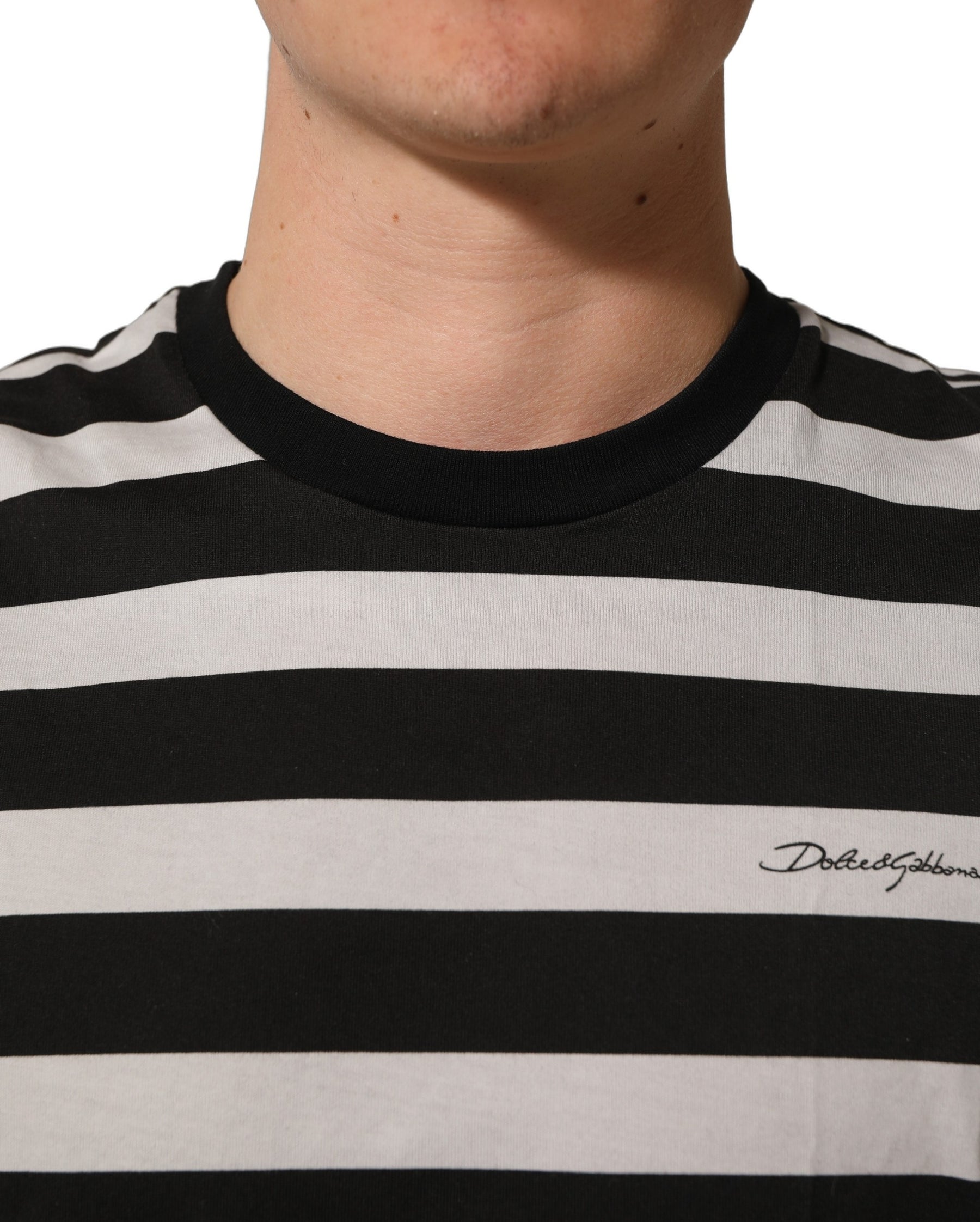Dolce & Gabbana Black White Stripes Cotton Sleeveless T-shirt | Regal Royce
