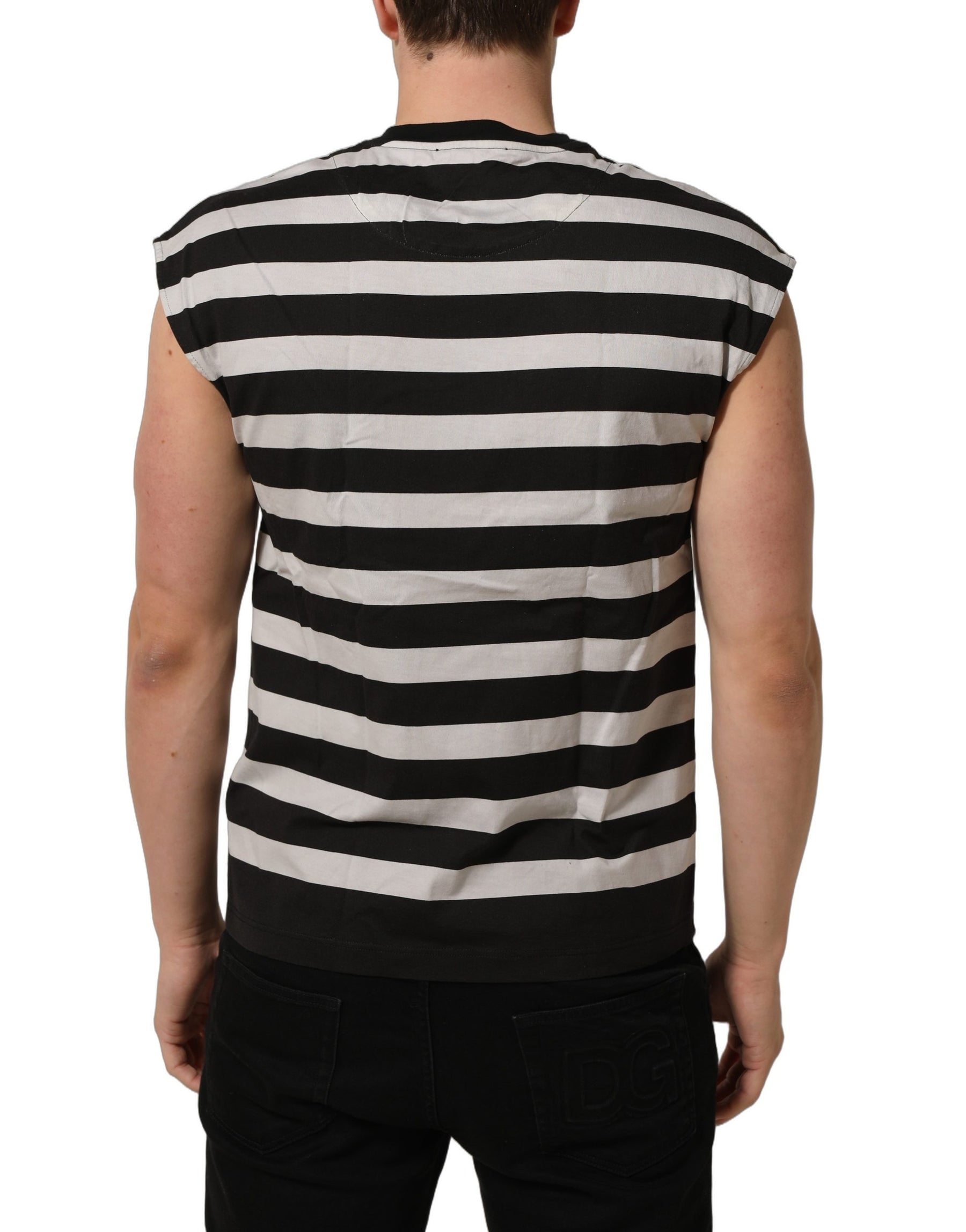 Dolce & Gabbana Black White Stripes Cotton Sleeveless T-shirt | Regal Royce