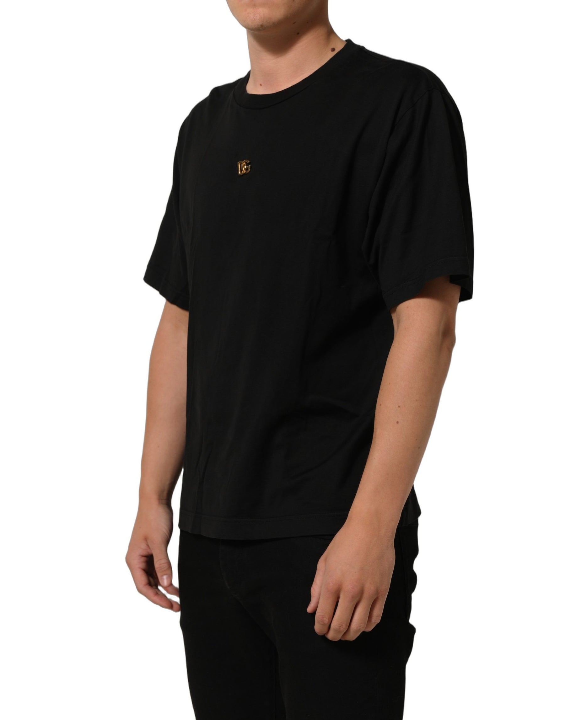 Dolce & Gabbana Black Metal DG Logo Short Sleeves T-shirt | Regal Royce