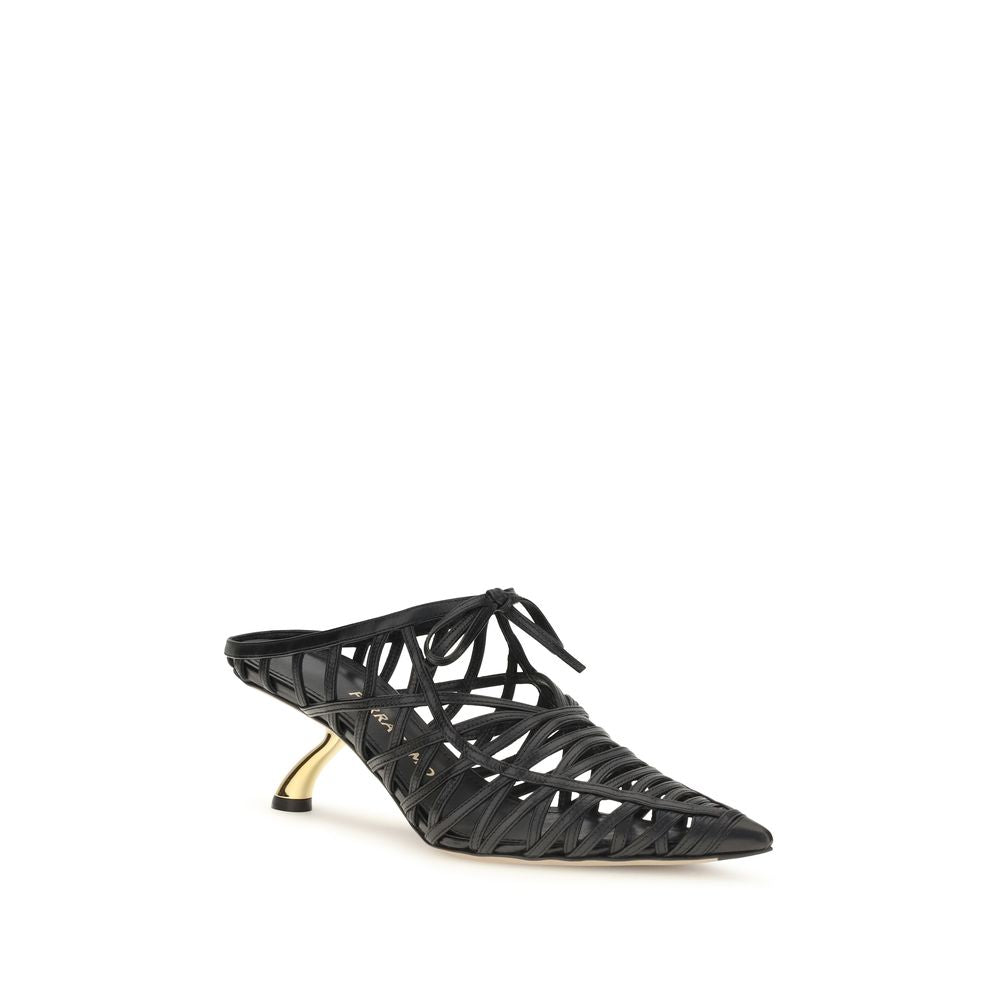 Ferragamo Black Calf Leather Bos Taurus Mules | Regal Royce