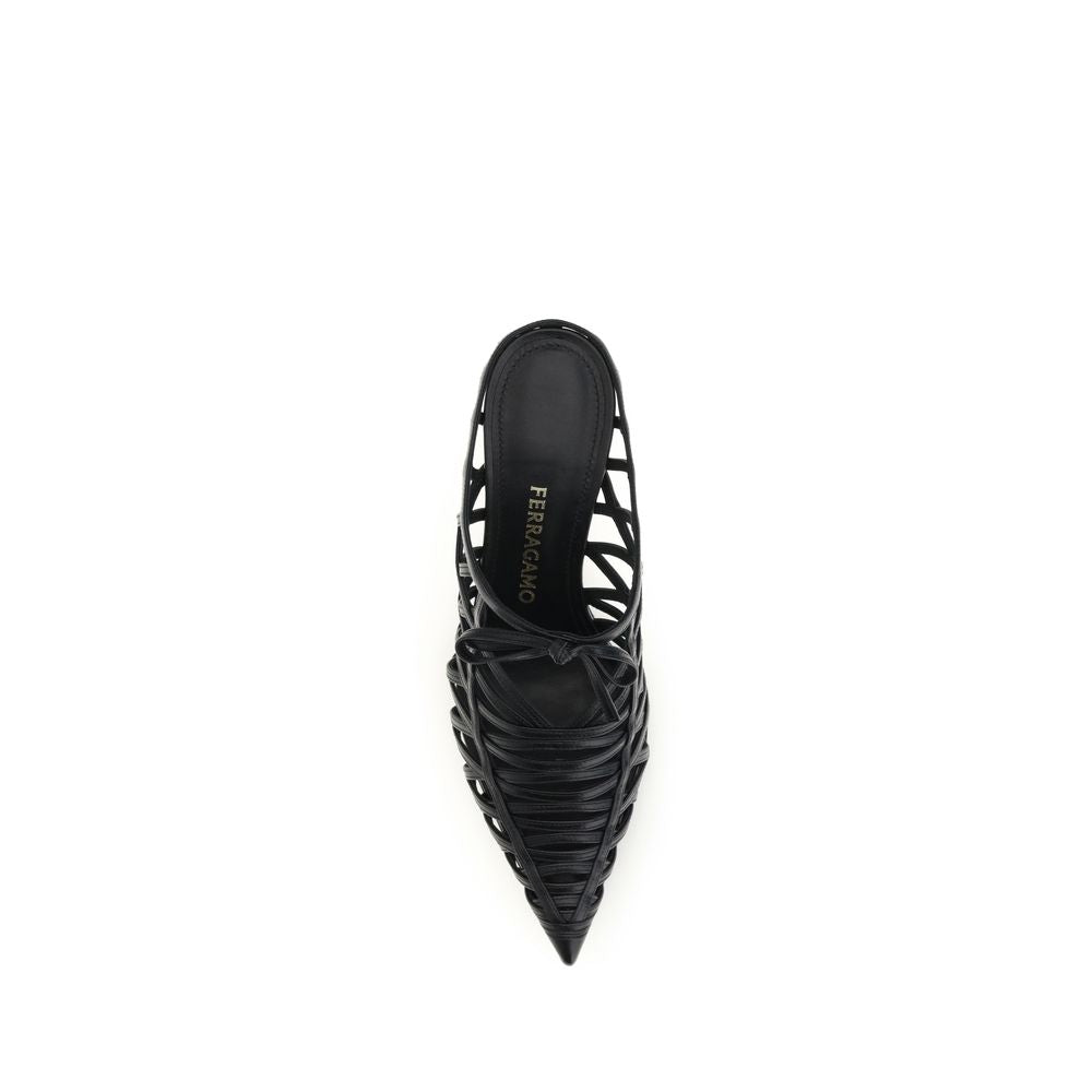 Ferragamo Black Calf Leather Bos Taurus Mules | Regal Royce