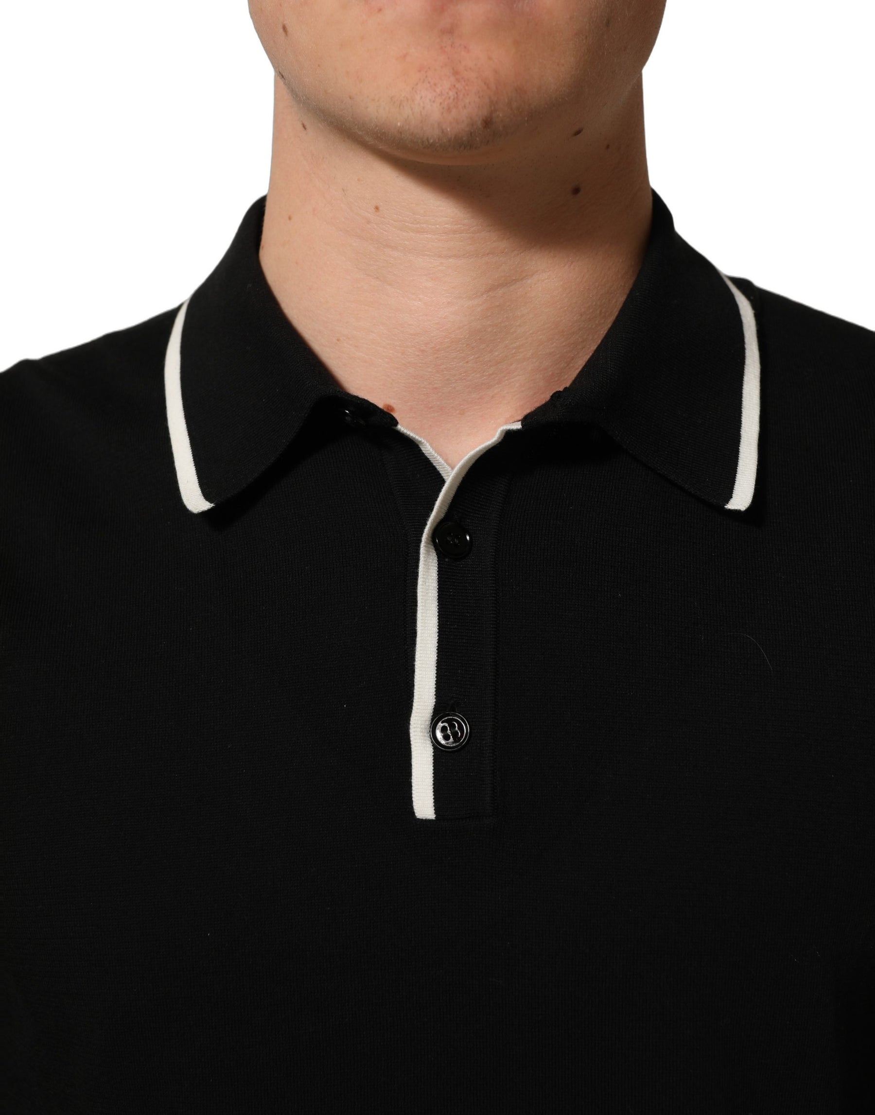 Dolce & Gabbana Black Cotton Collared Short Sleeves Polo T-shirt | Regal Royce