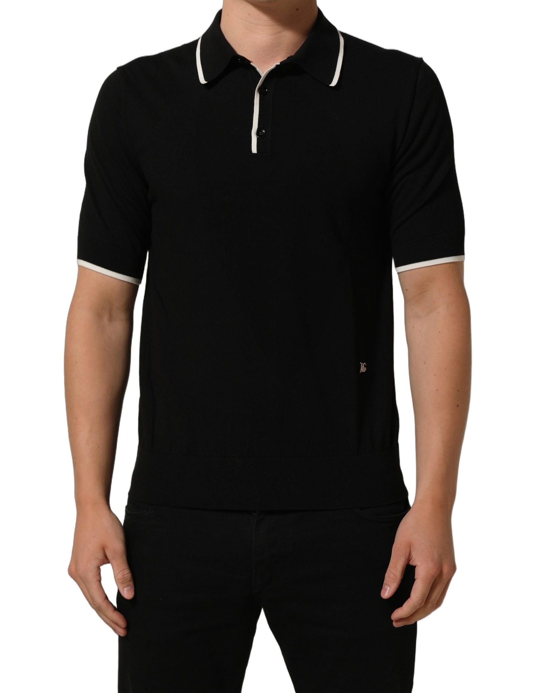 Dolce & Gabbana Black Cotton Collared Short Sleeves Polo T-shirt | Regal Royce