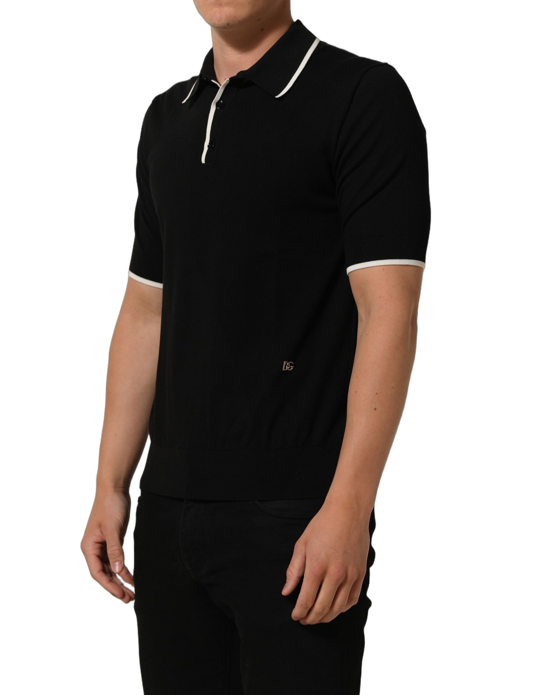 Dolce & Gabbana Black Cotton Collared Short Sleeves Polo T-shirt | Regal Royce