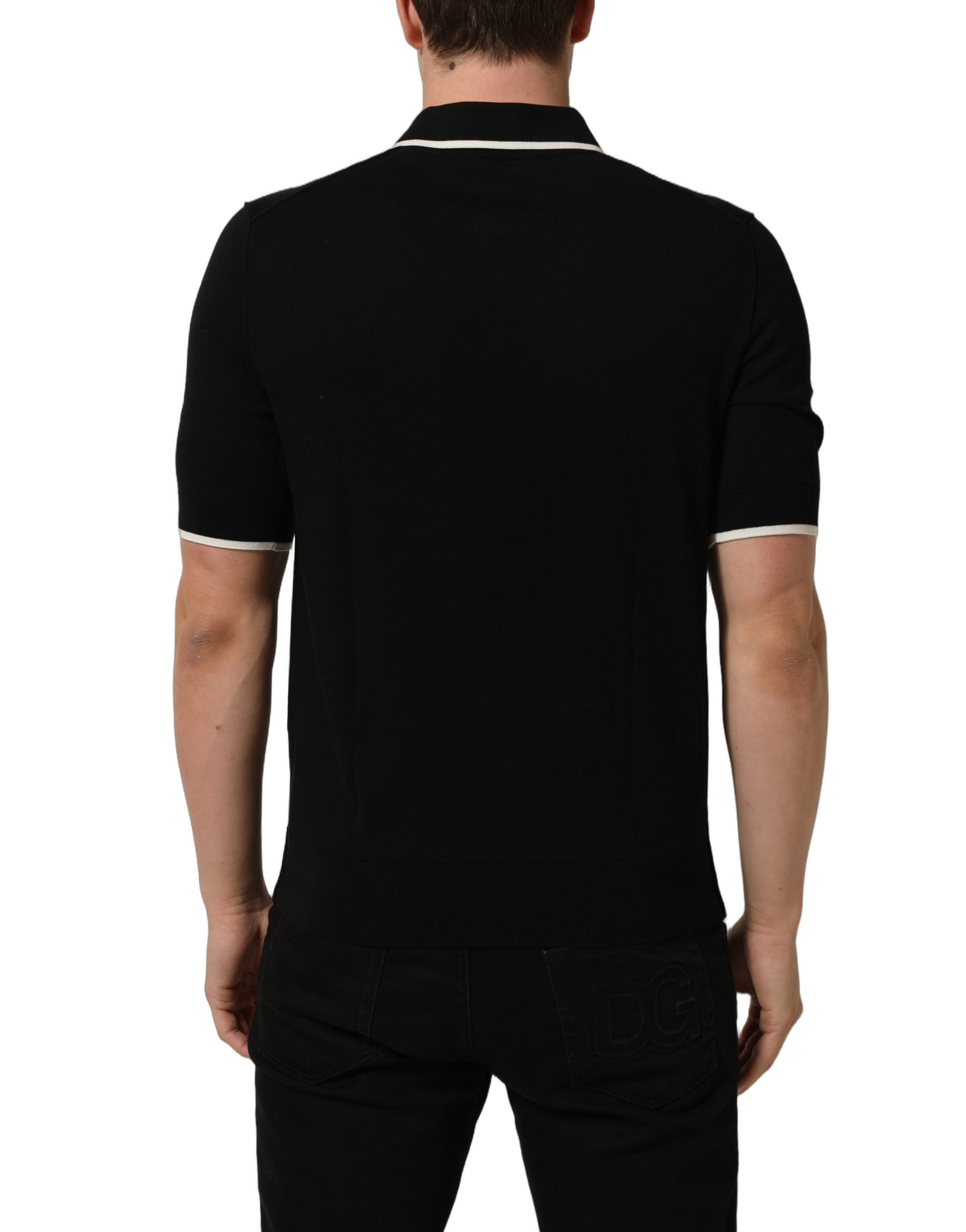 Dolce & Gabbana Black Cotton Collared Short Sleeves Polo T-shirt | Regal Royce