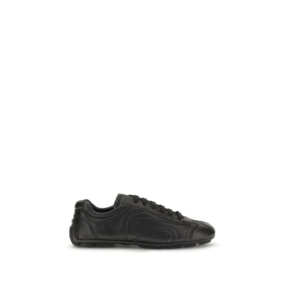 Prada Black Calf Leather Bos Taurus Low Top Sneakers | Regal Royce