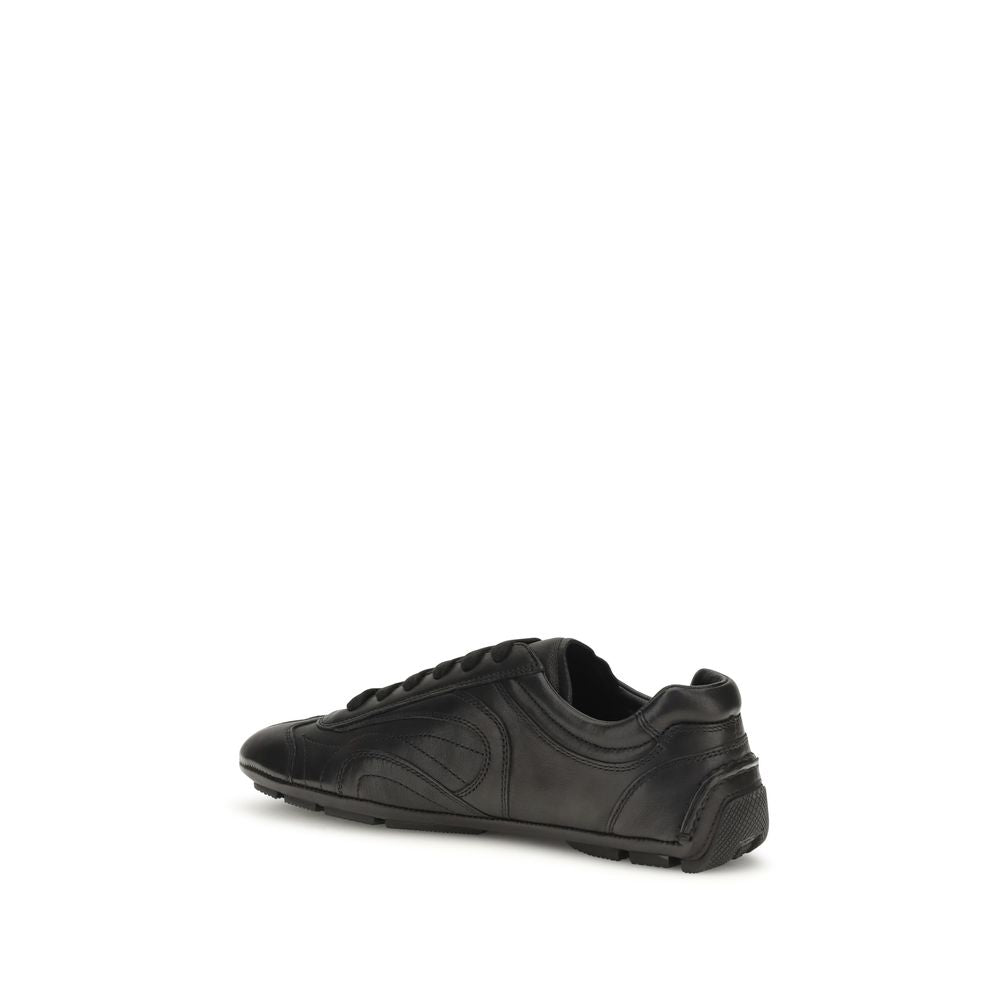 Prada Black Calf Leather Bos Taurus Low Top Sneakers | Regal Royce
