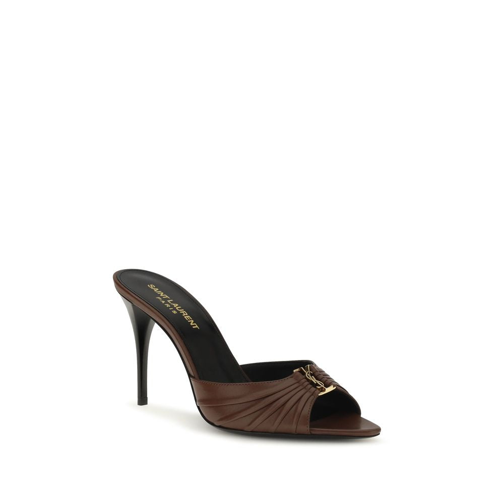 Saint Laurent Brown Calf Leather Bos Taurus Mules | Regal Royce