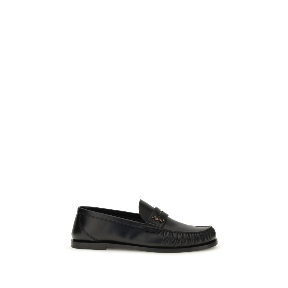 Saint Laurent Black Calf Leather Bos Taurus Slip-On Loafers | Regal Royce