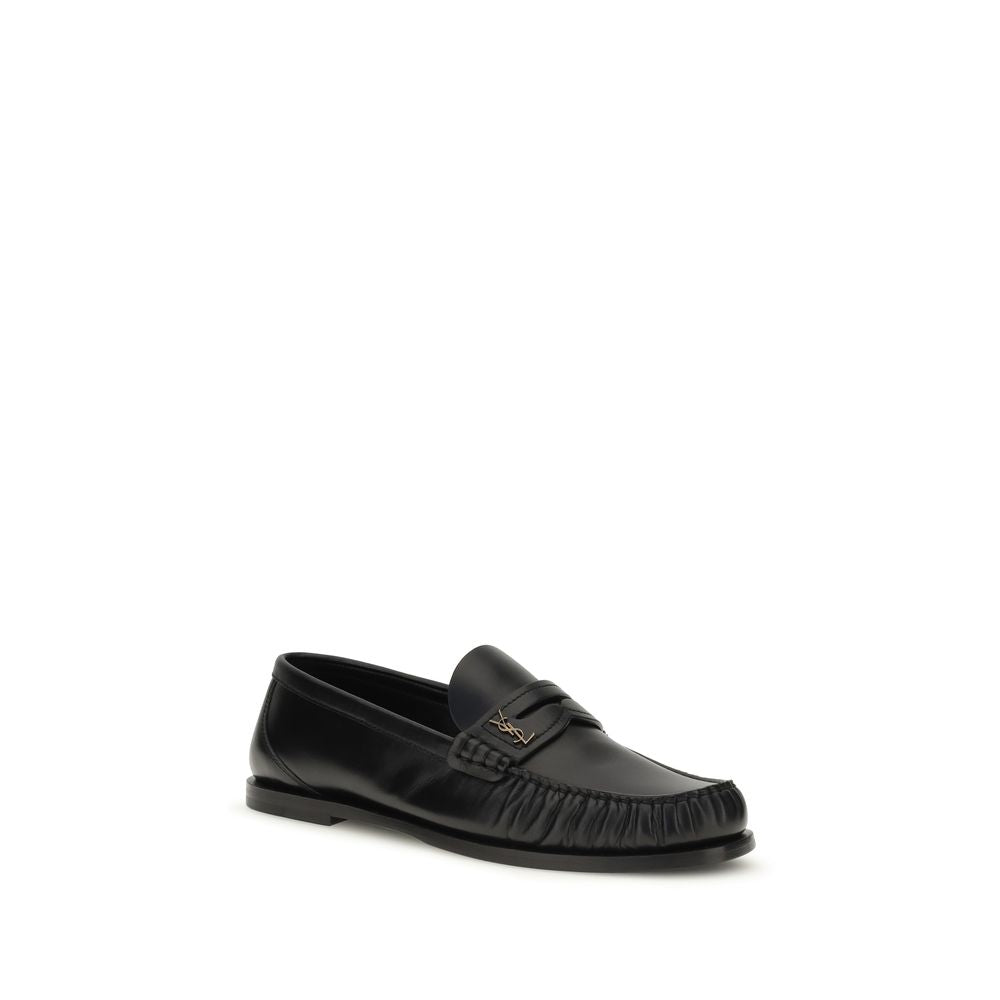 Saint Laurent Black Calf Leather Bos Taurus Slip-On Loafers | Regal Royce