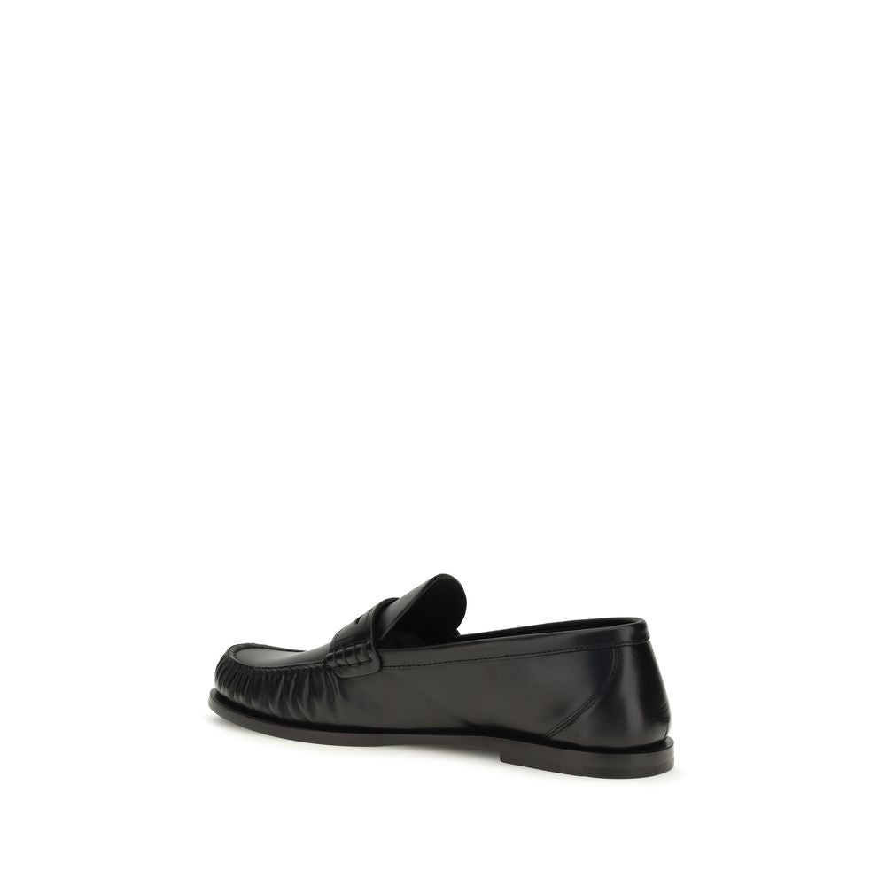 Saint Laurent Black Calf Leather Bos Taurus Slip-On Loafers | Regal Royce