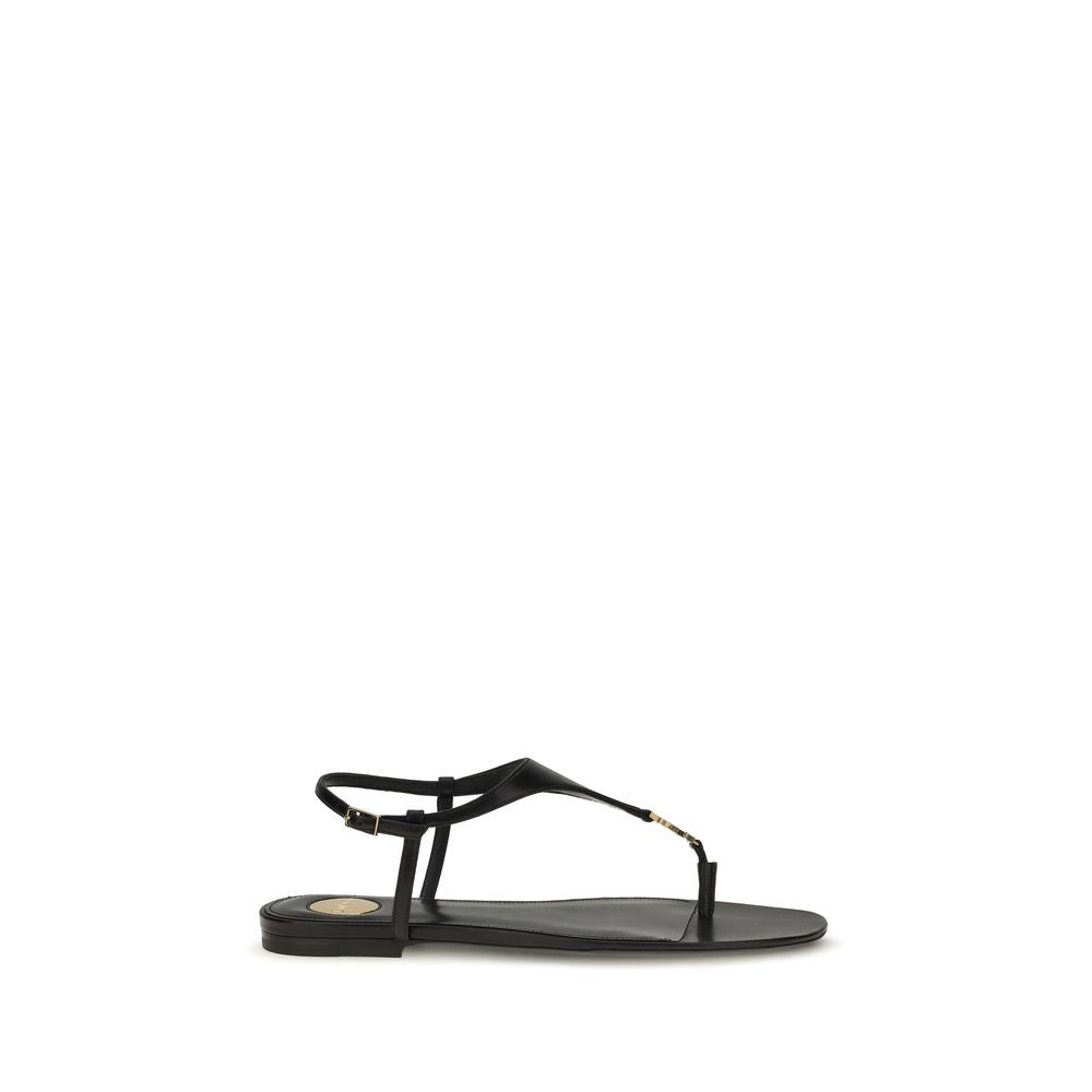 Saint Laurent Black Calf Leather Bos Taurus Flat Sandals | Regal Royce