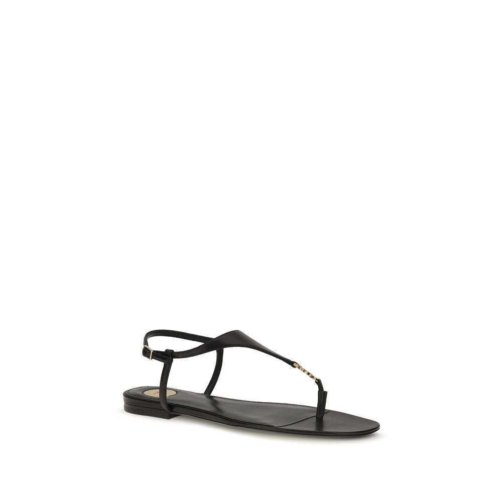 Saint Laurent Black Calf Leather Bos Taurus Flat Sandals | Regal Royce