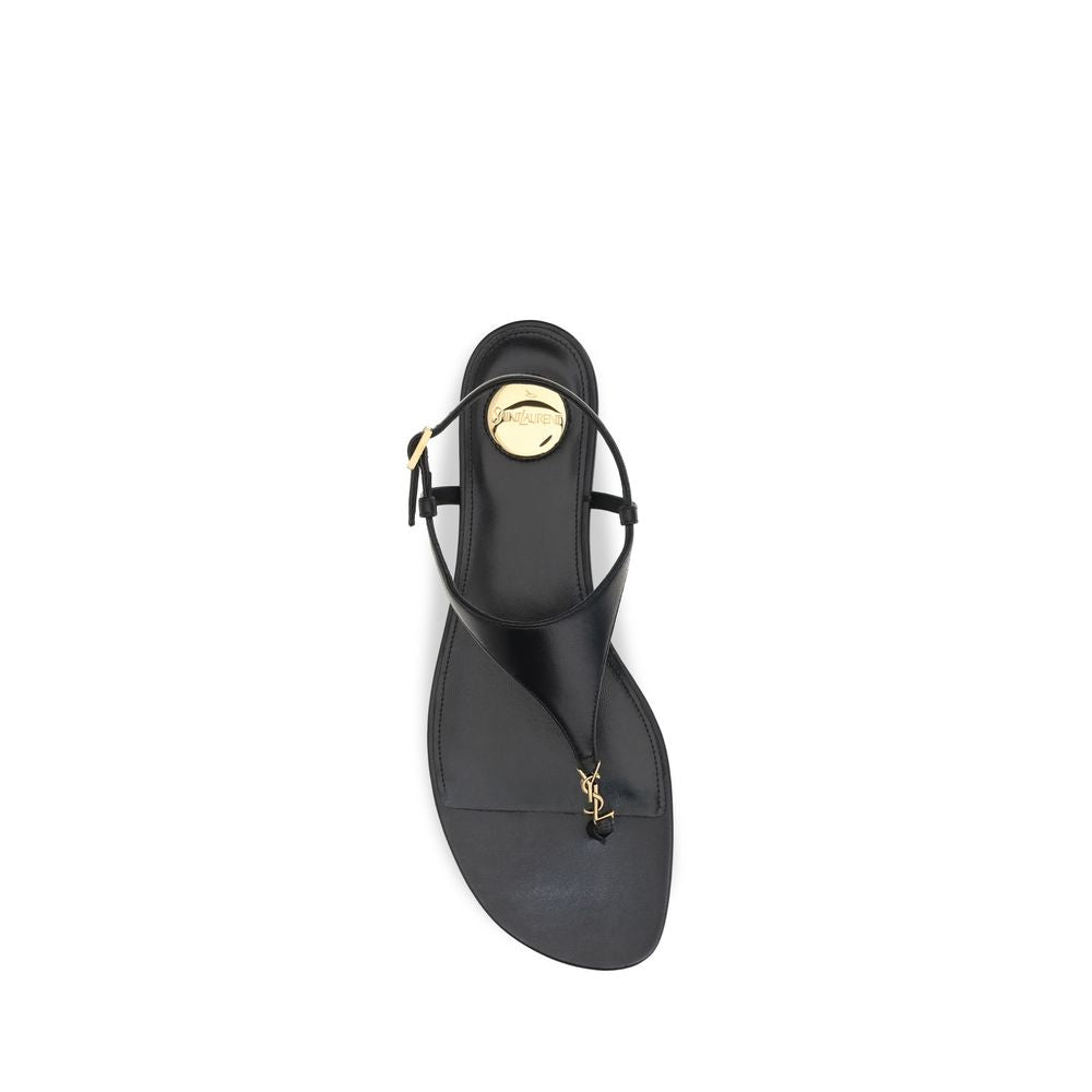 Saint Laurent Black Calf Leather Bos Taurus Flat Sandals | Regal Royce