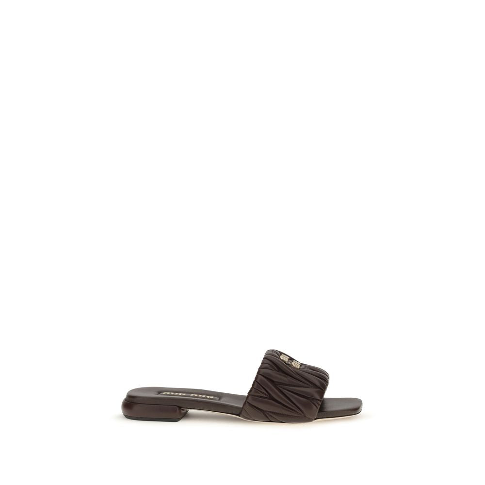 Miu Miu Brown Calf Leather Bos Taurus Flat Sandals | Regal Royce