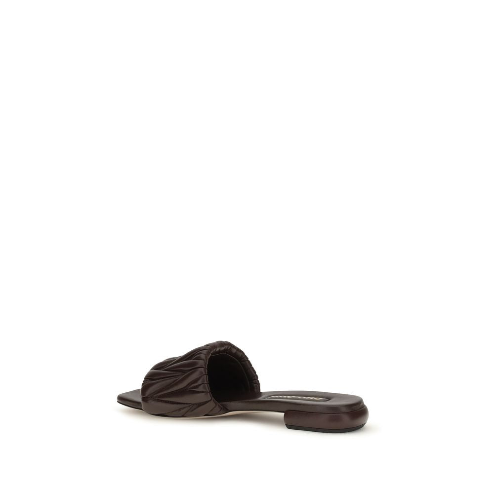Miu Miu Brown Calf Leather Bos Taurus Flat Sandals | Regal Royce