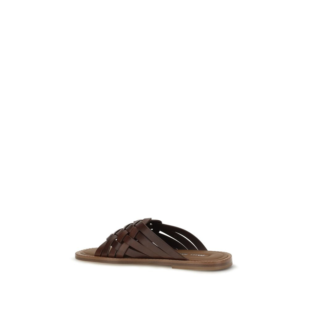 Miu Miu Brown Calf Leather Bos Taurus Flat Sandals | Regal Royce