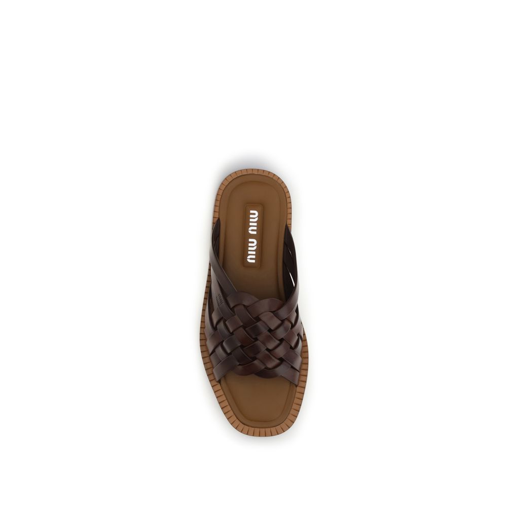 Miu Miu Brown Calf Leather Bos Taurus Flat Sandals | Regal Royce