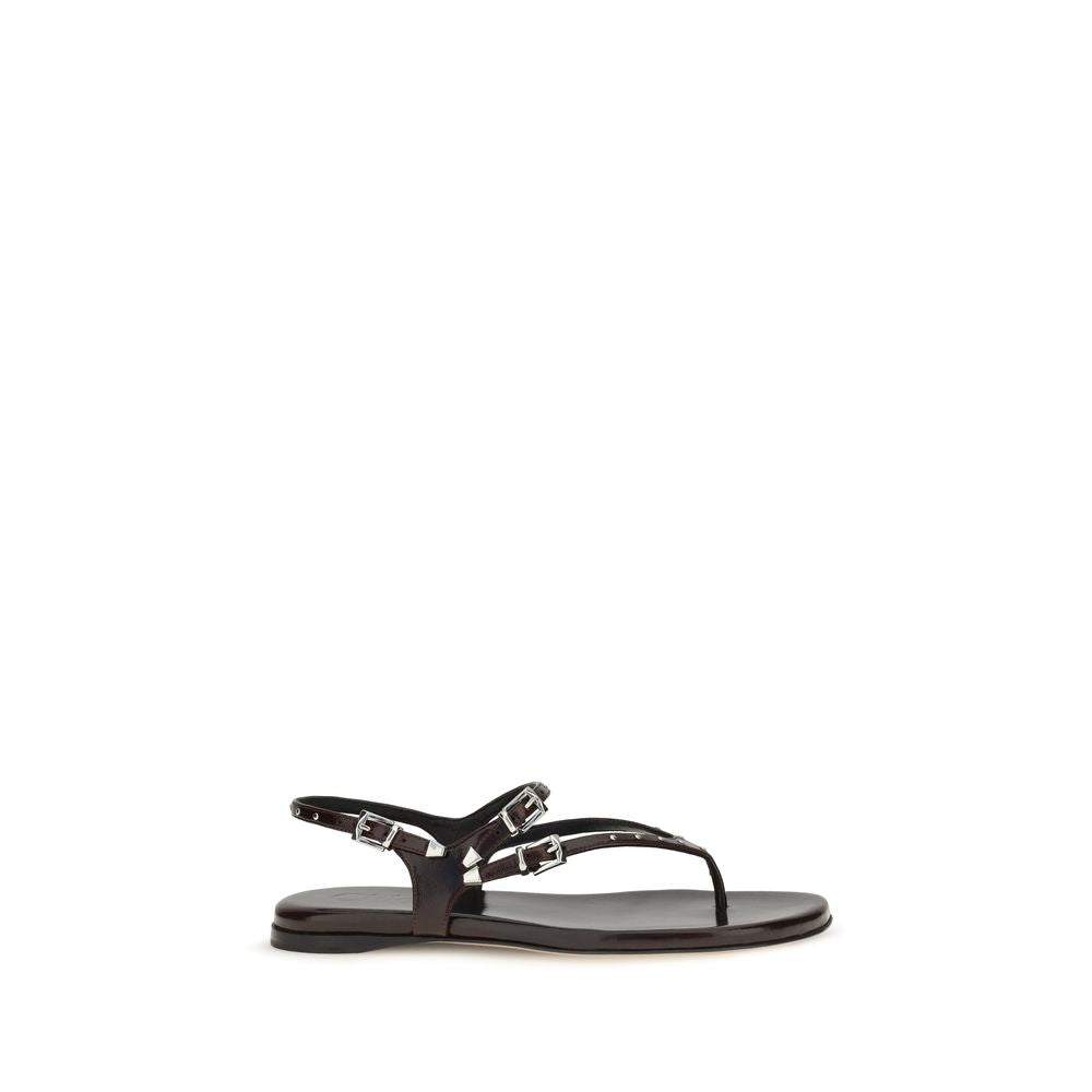 Chloé Black Calf Leather Bos Taurus Flat Sandals | Regal Royce